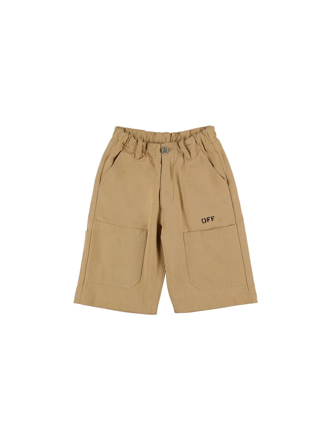 Off-white Kids' Diag Outline Cotton Worker Shorts In Beige