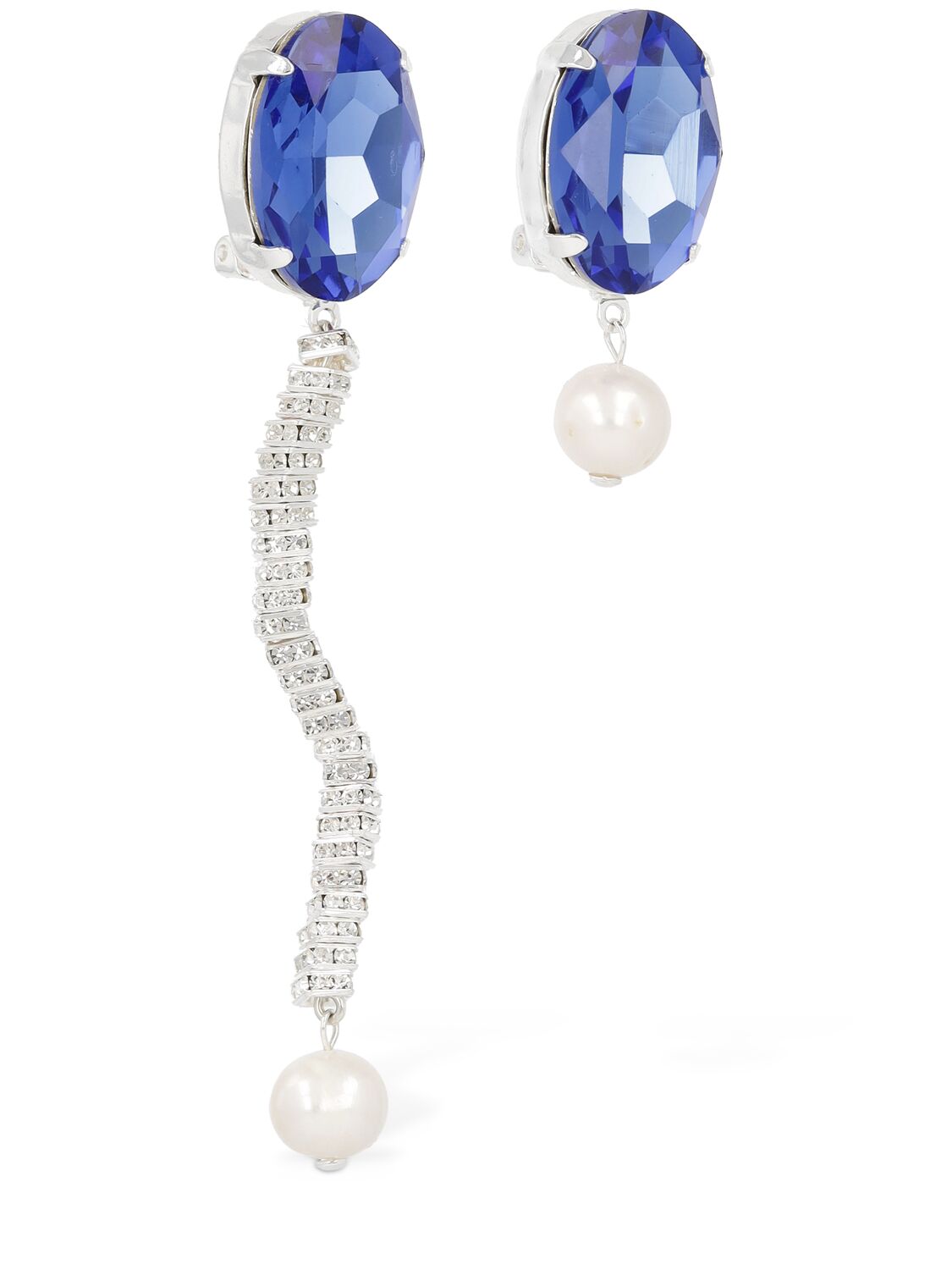Shop Magda Butrym Asymmetrical Pearl & Crystal Earrings In Blue