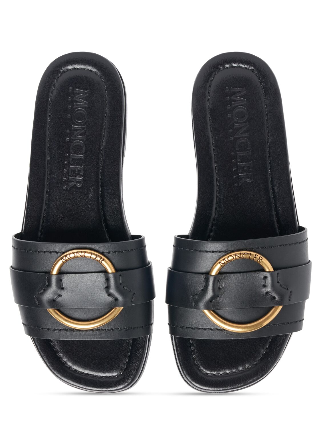 Shop Moncler 15mm Bell Leather Slide Sandals In Black