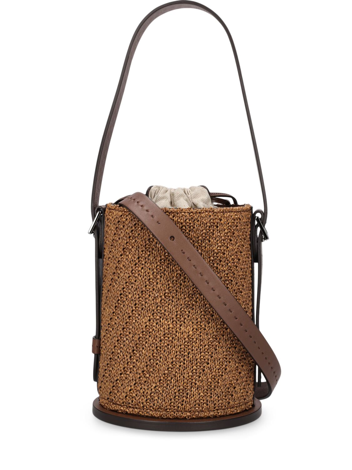 Shop Max Mara Bucket Raffia Effect Shoulder Bag In Sella