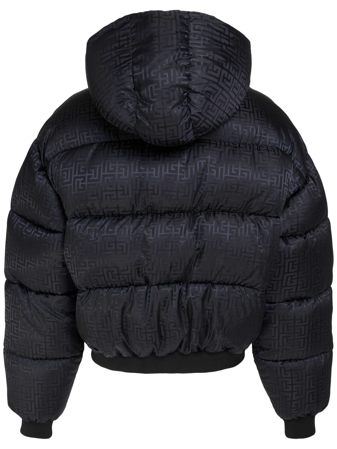 Shop Balmain Monogram Jacquard Nylon Puffer Jacket In Eap Noir,noir