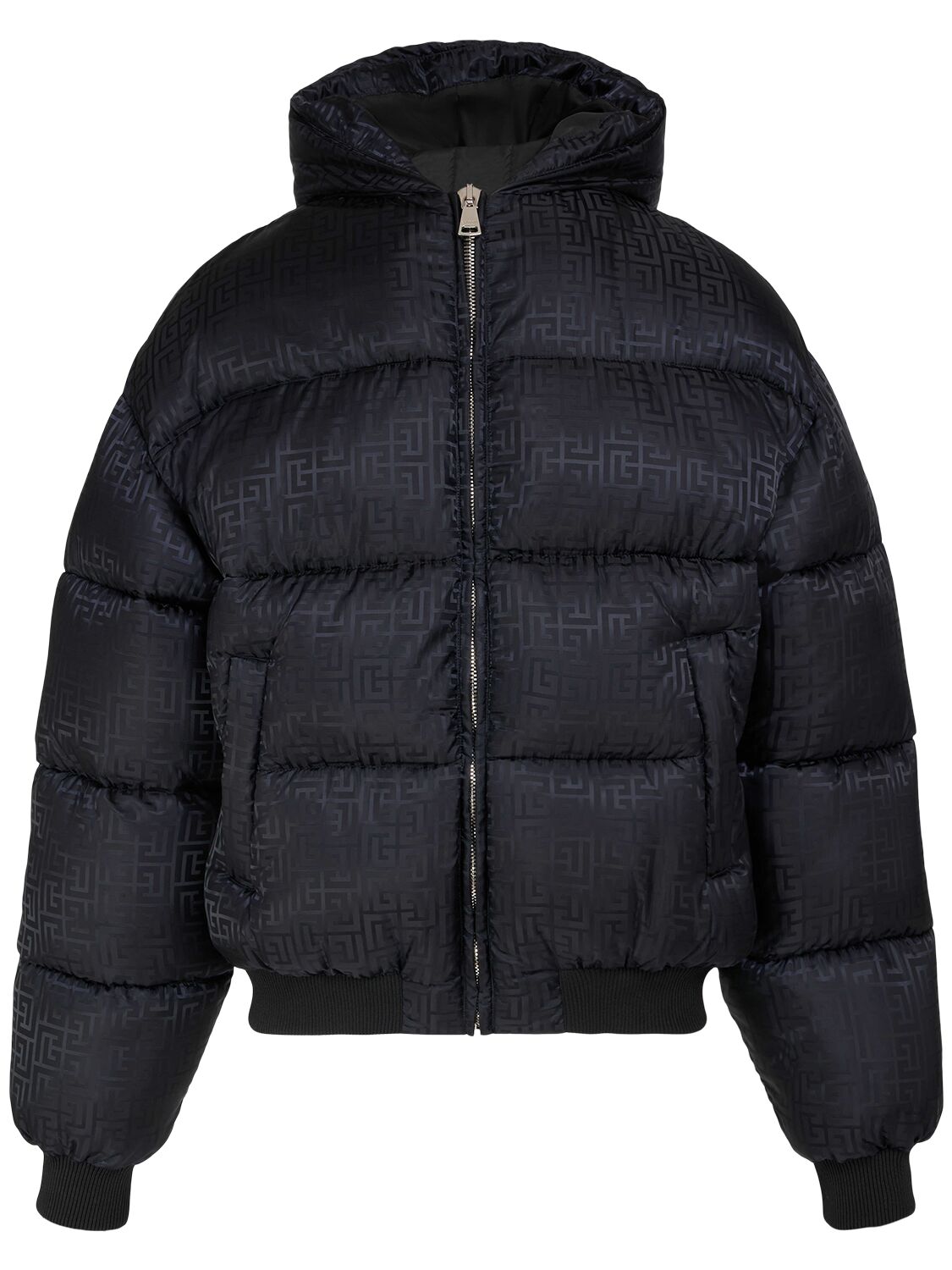 Balmain Monogram Jacquard Nylon Down Jacket In Eap Noir,noir