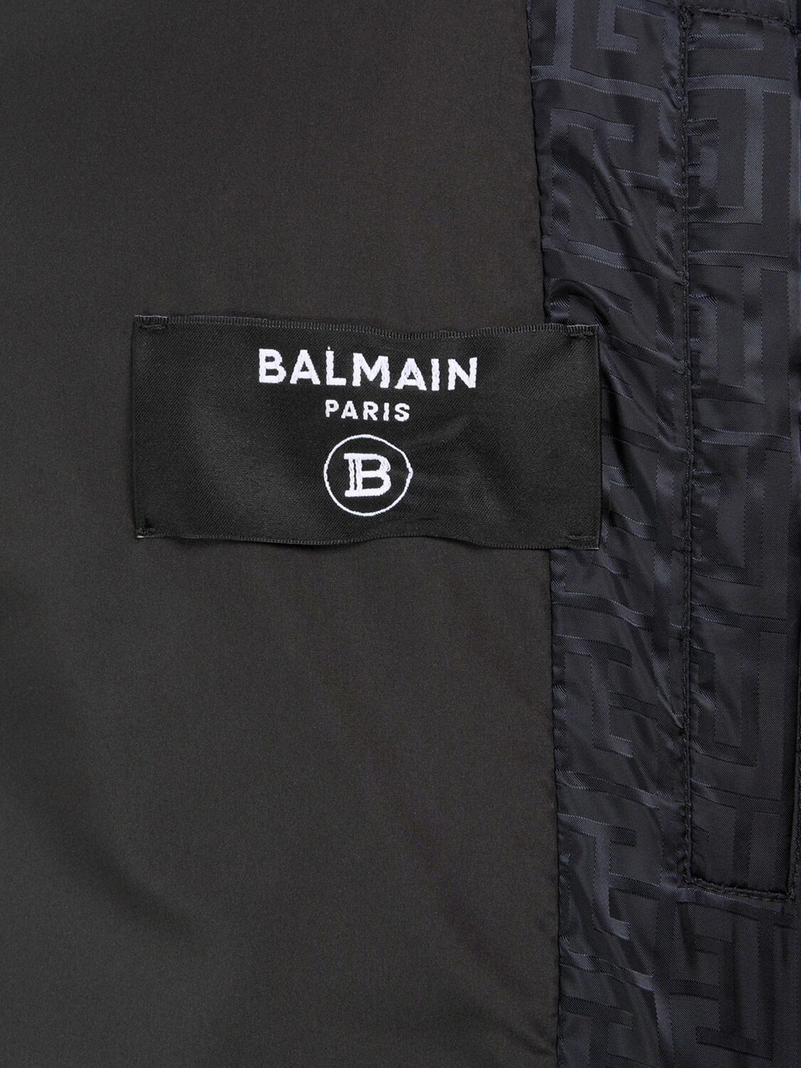 Shop Balmain Monogram Jacquard Nylon Puffer Jacket In Eap Noir,noir