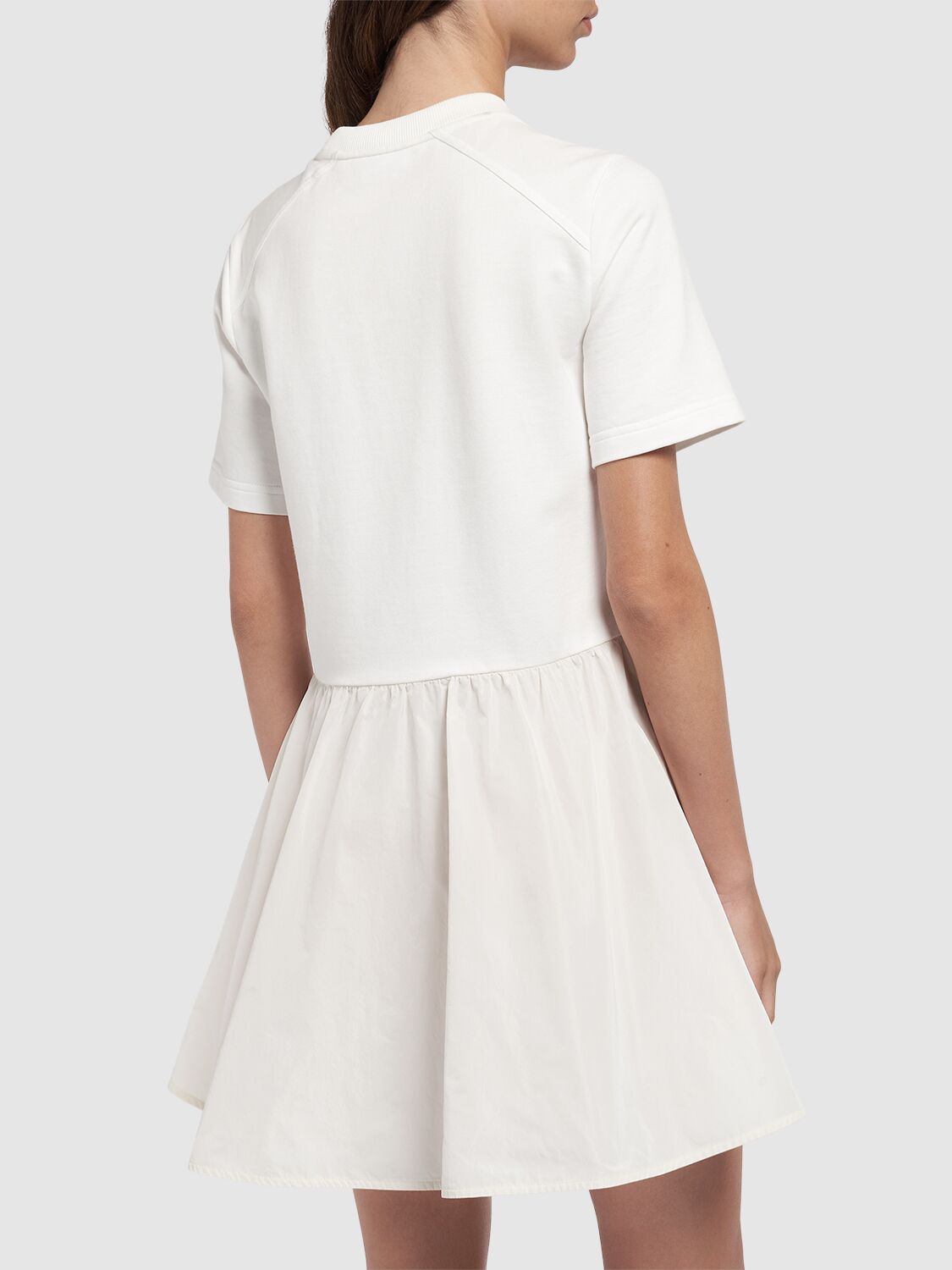 Shop Moncler Fit & Flare Cotton Mini Dress In Silk White