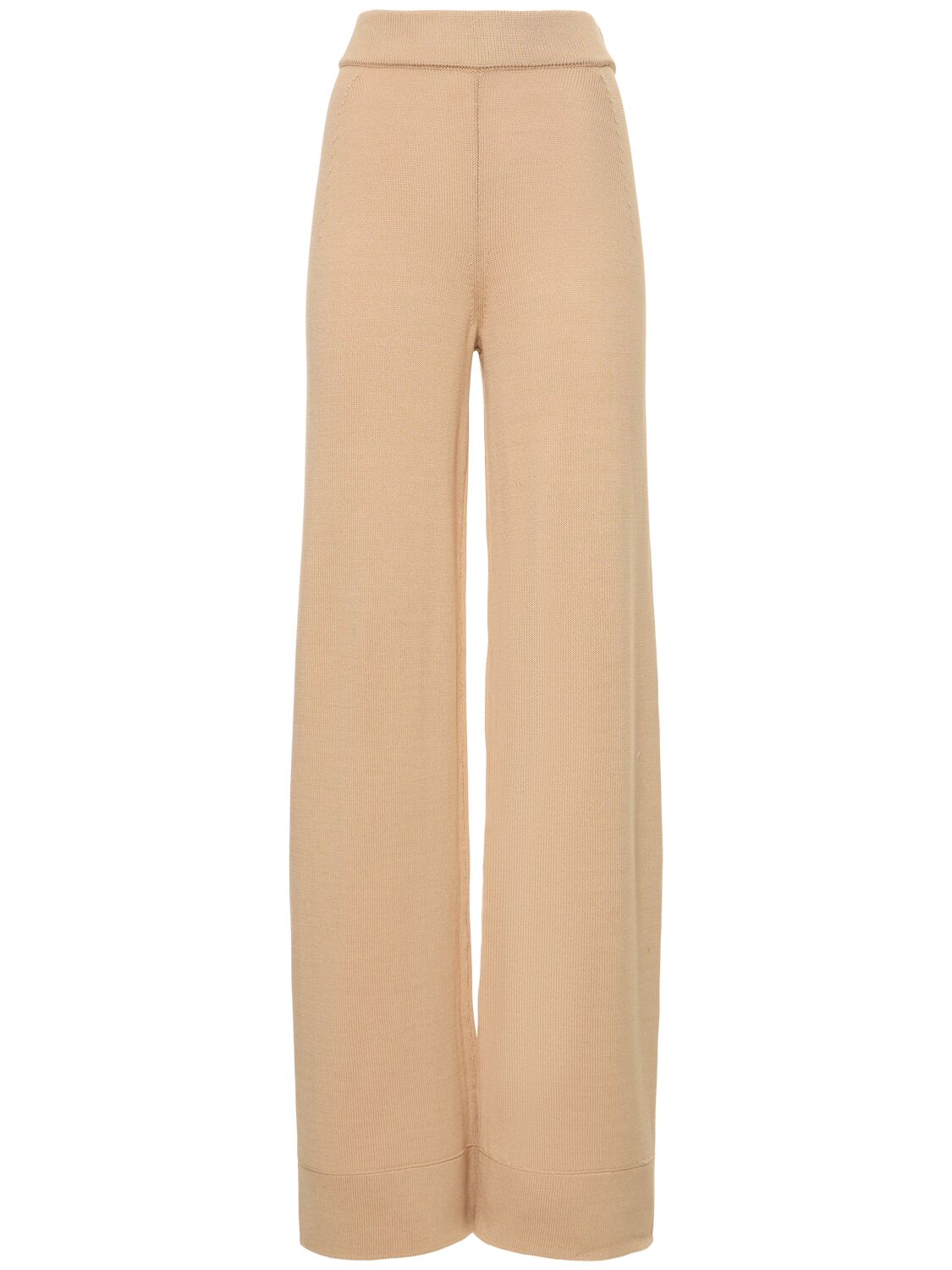 Ermanno Scervino Ribbed Cotton Jersey High Rise Pants In Beige