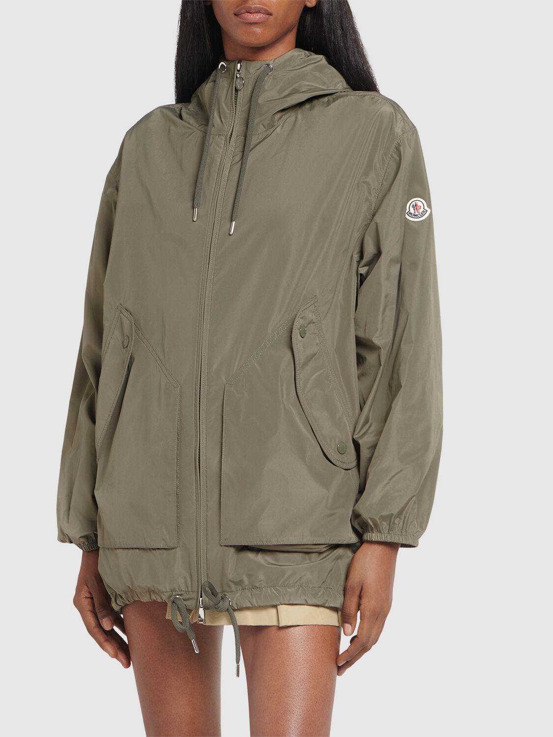 Shop Moncler Melia Tech Parka In Medium Green