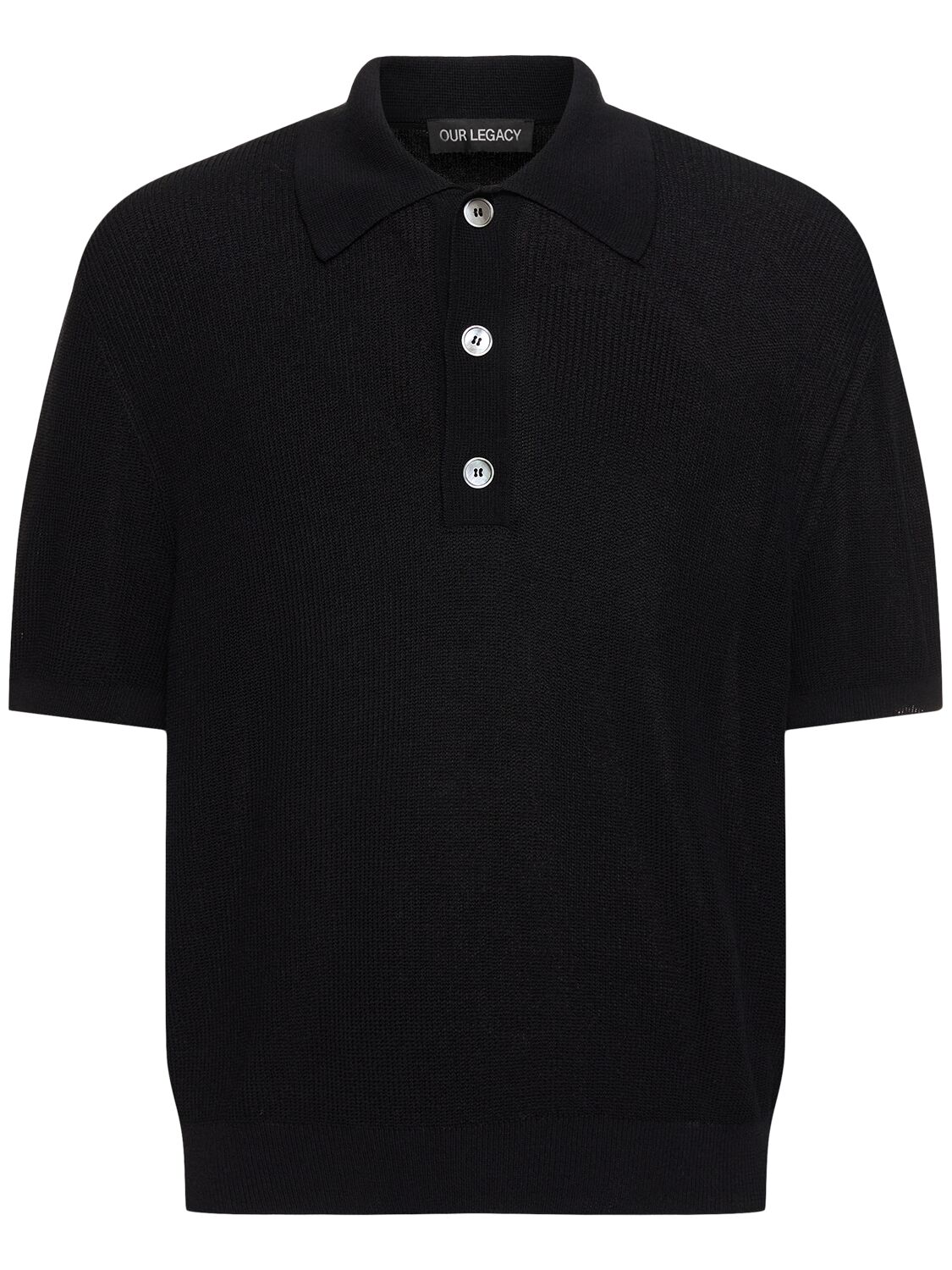 Our Legacy Crispy Cotton Blend Knit S/s Polo In Black