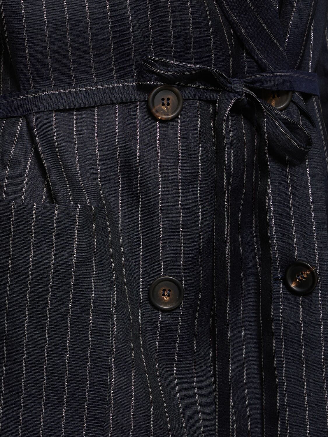 Shop Brunello Cucinelli Pinstripe Cotton Blend Jacket In Blue,silver