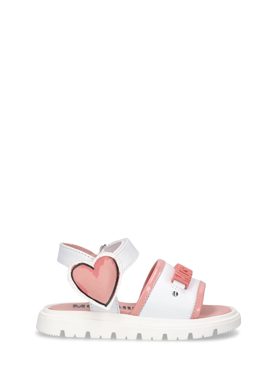 Moschino Kids' Logo Leather Strap Sneakers In White,pink