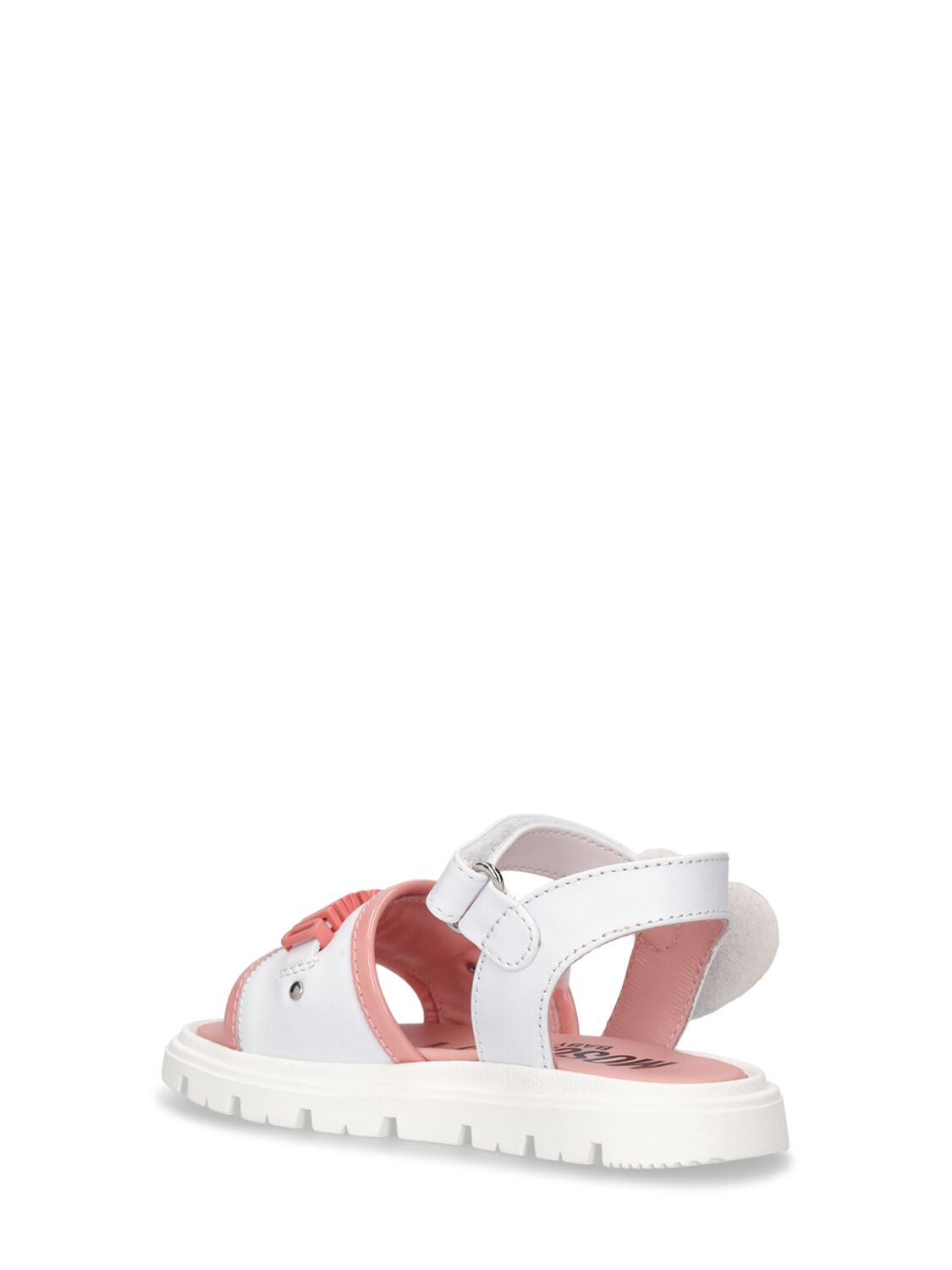 Shop Moschino Logo Leather Strap Sneakers In White,pink
