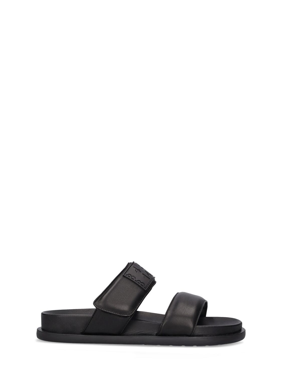 Mm6 Maison Margiela Kids' Embossed Logo Leather Slide Sandals In Black