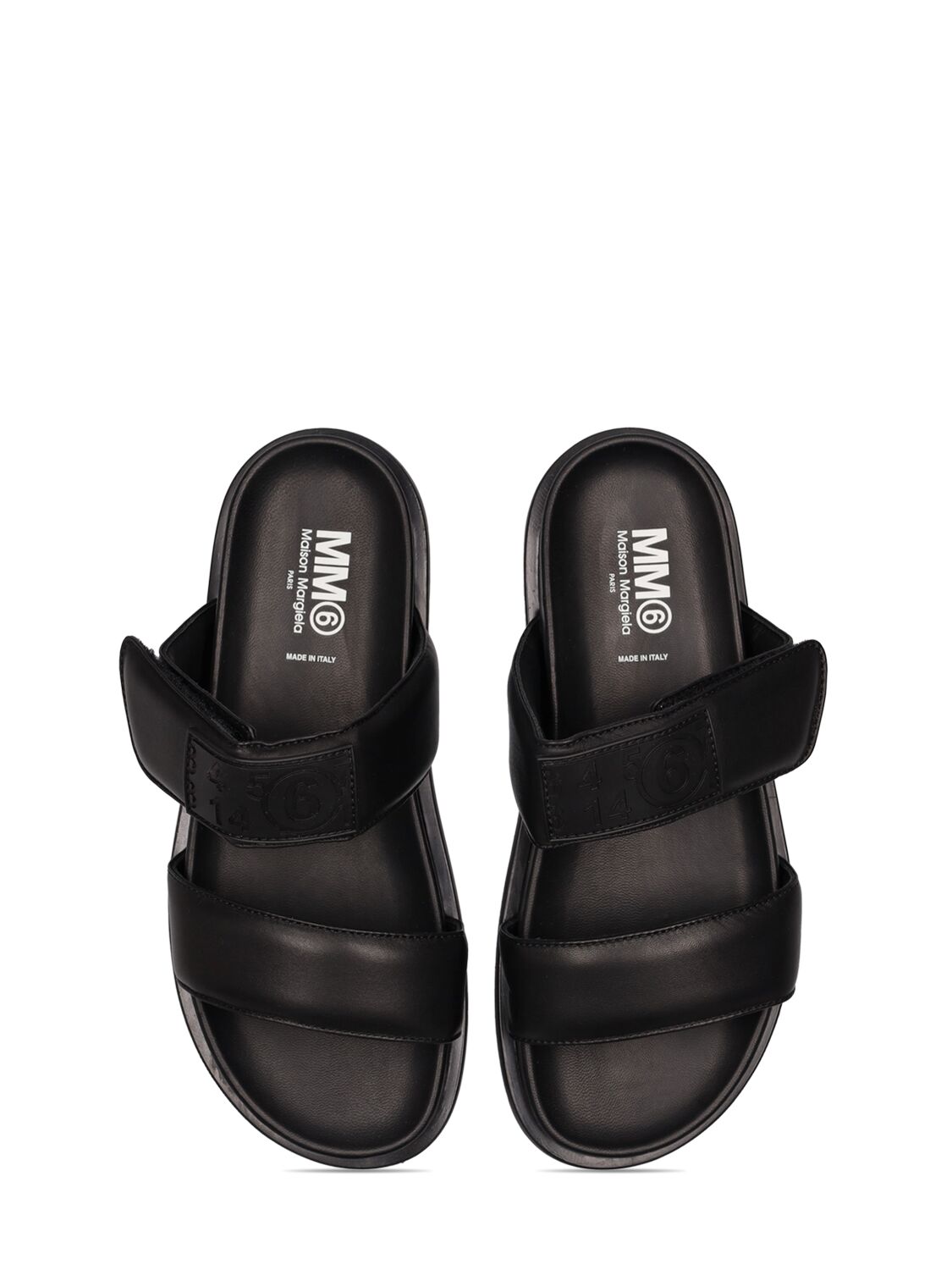 Shop Mm6 Maison Margiela Embossed Logo Leather Slide Sandals In Black