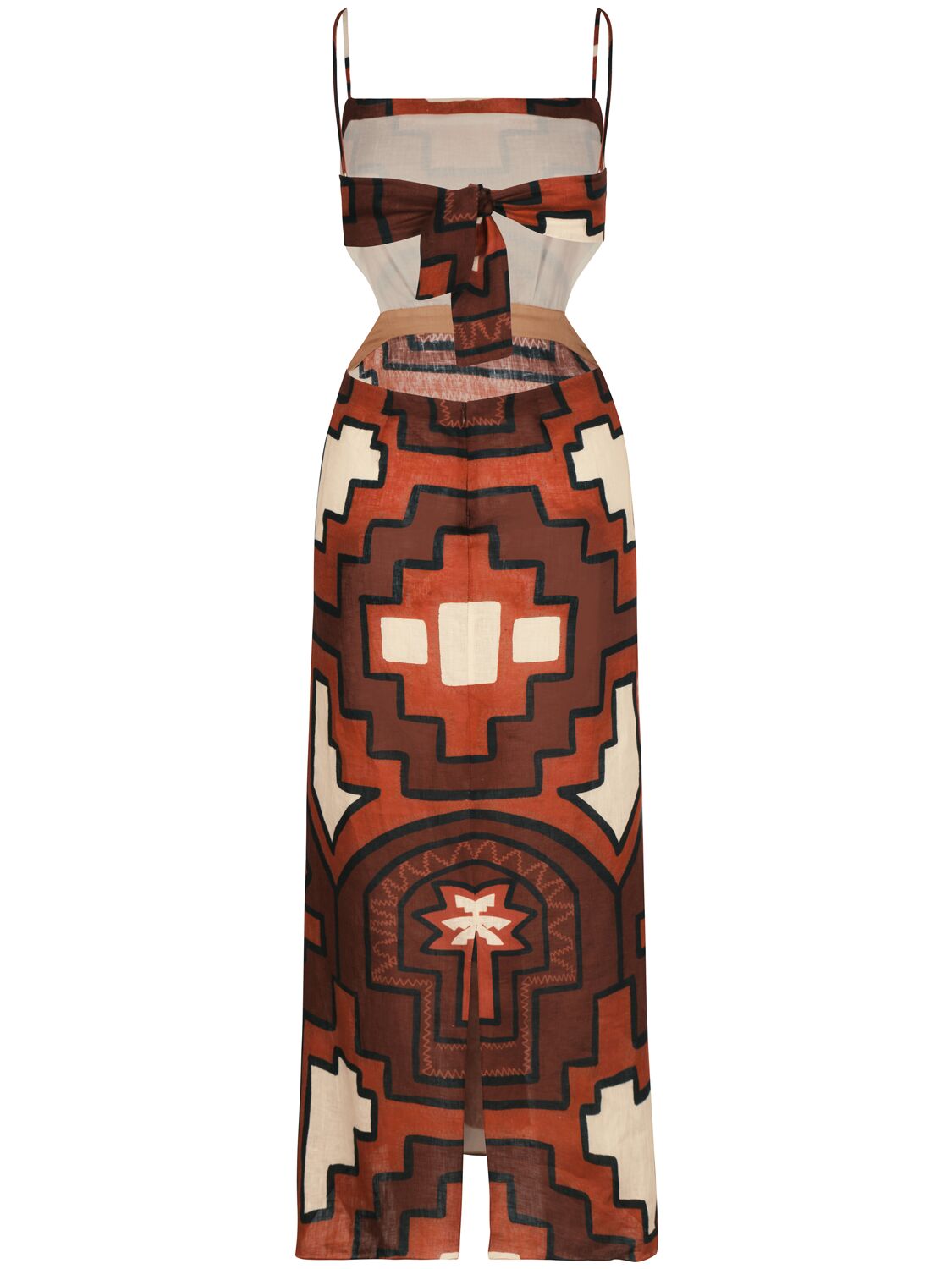 Shop Johanna Ortiz Espejismo Selvático Linen Midi Dress In Red/beige/brown