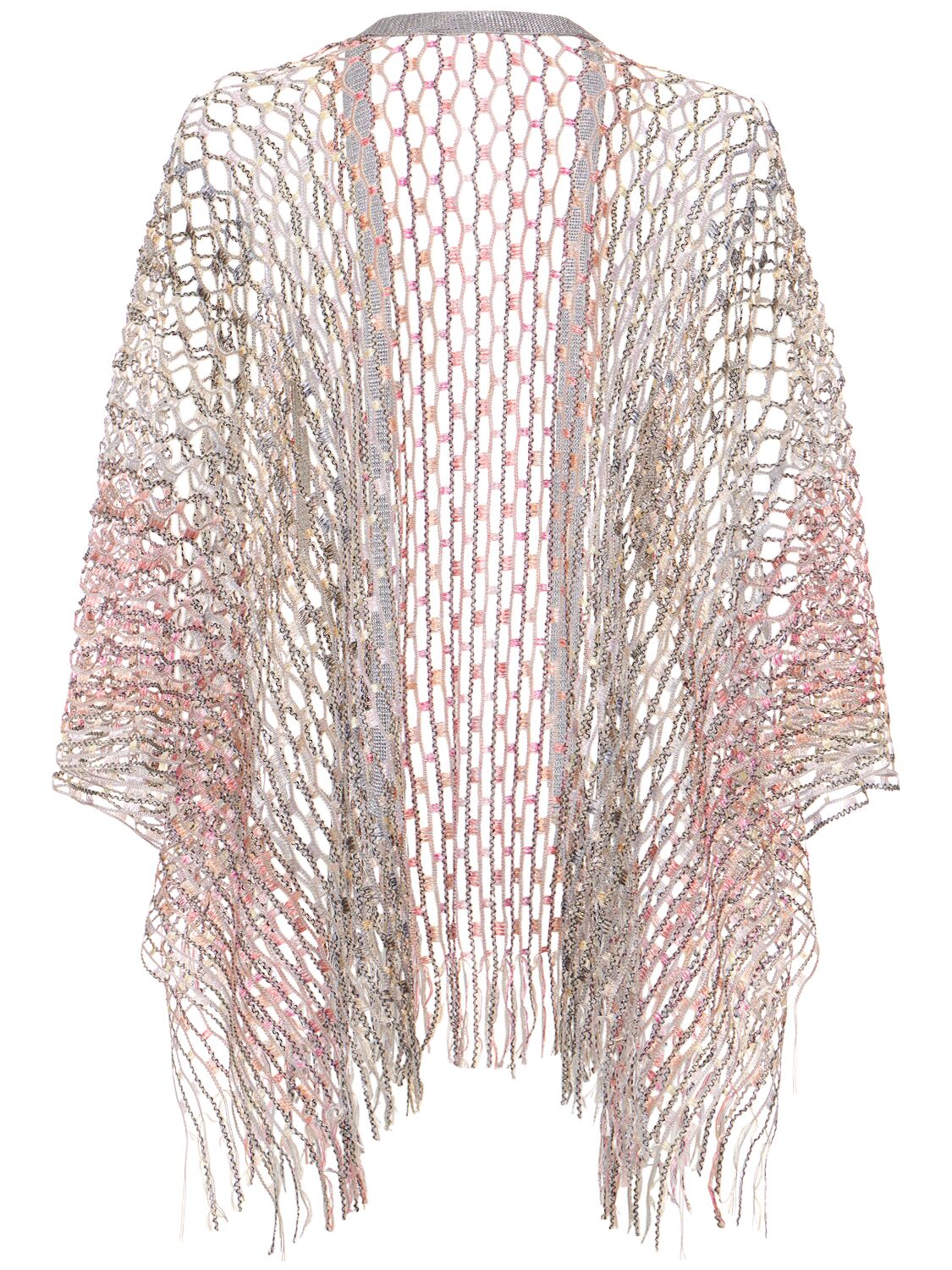 Missoni Fringed Open Knit Poncho In Silver