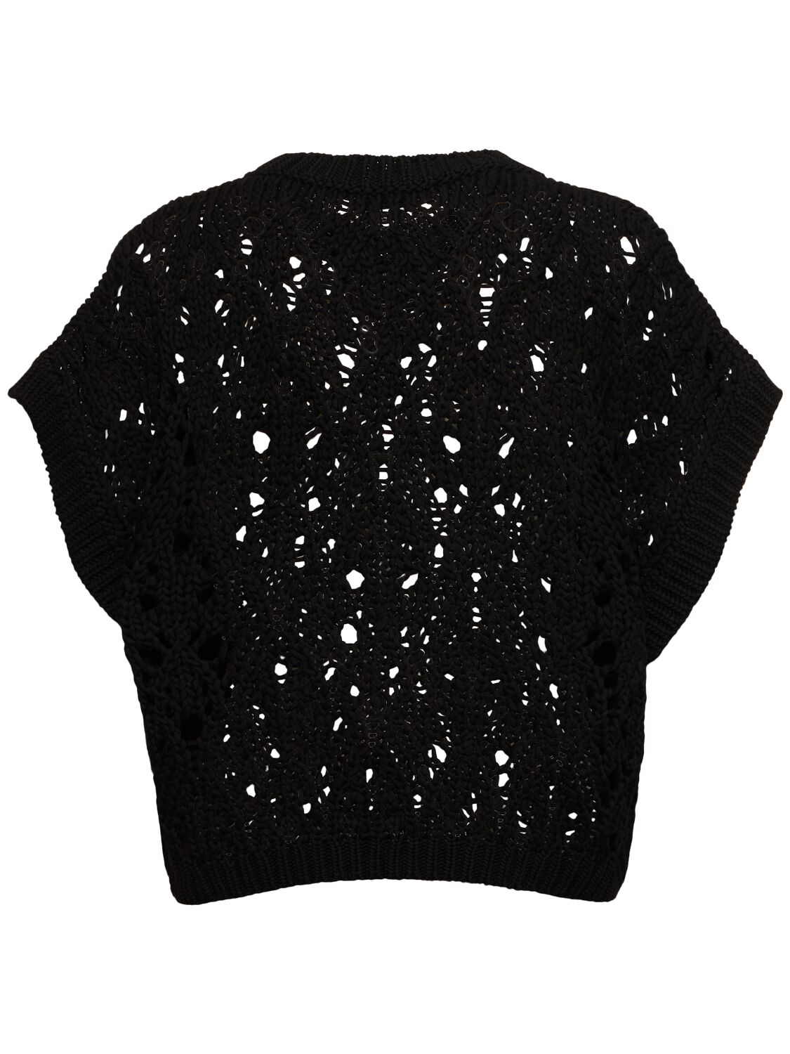 Shop Brunello Cucinelli Open Knit Short Sleeve Sweater In Black