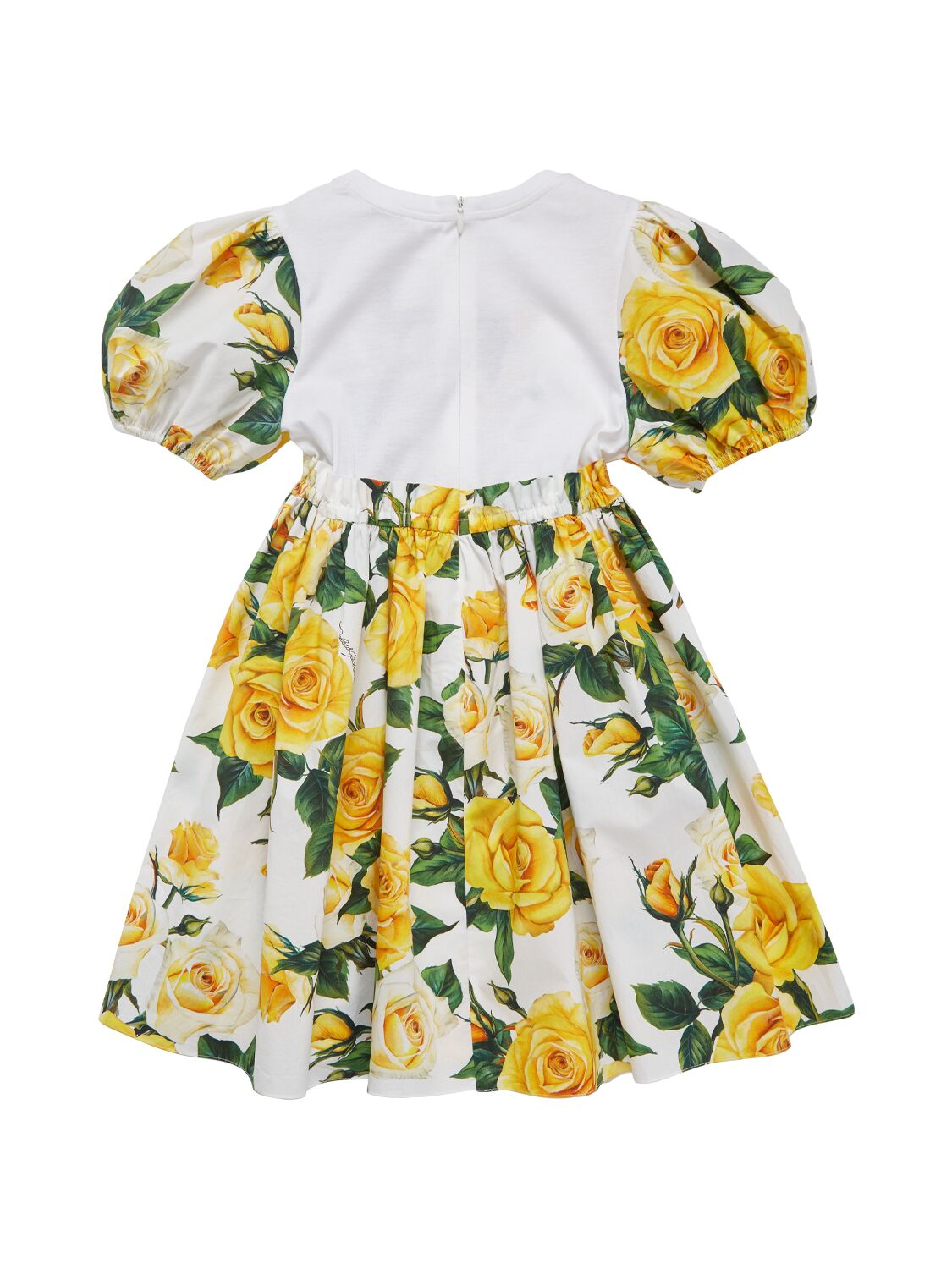 Shop Dolce & Gabbana Flower Printed Cotton Dress W/ Logo In White,yellow