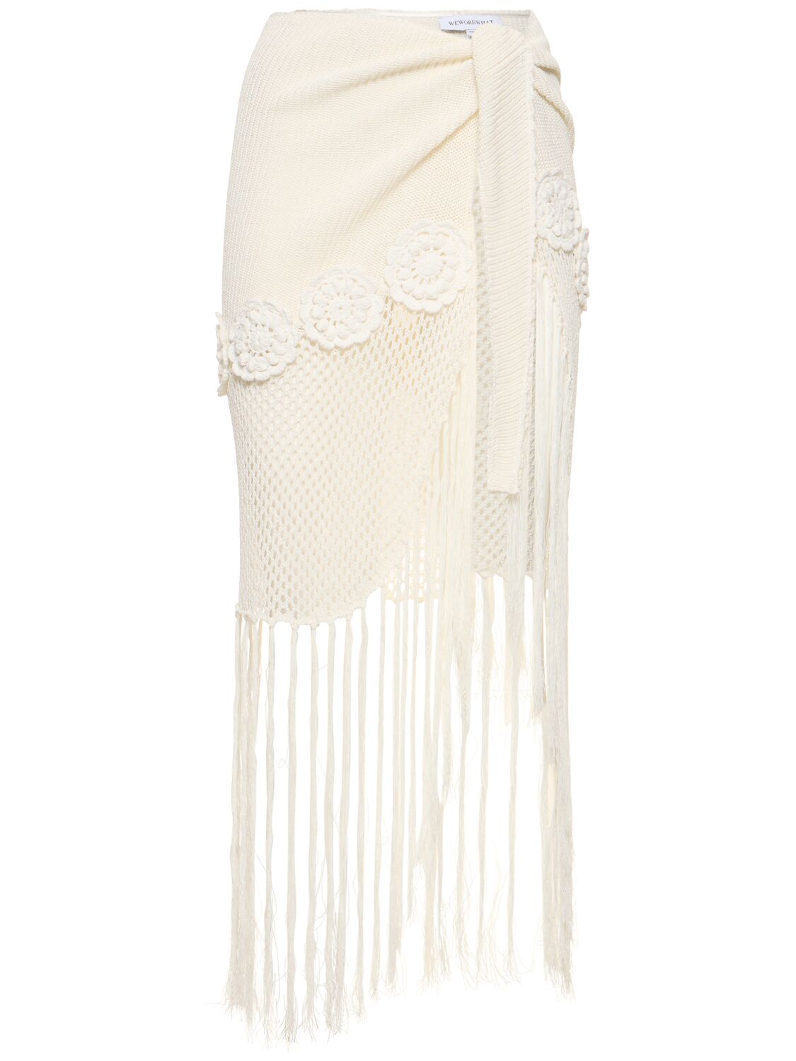Shop Weworewhat Fringed Crochet Cotton Blend Sarong In White
