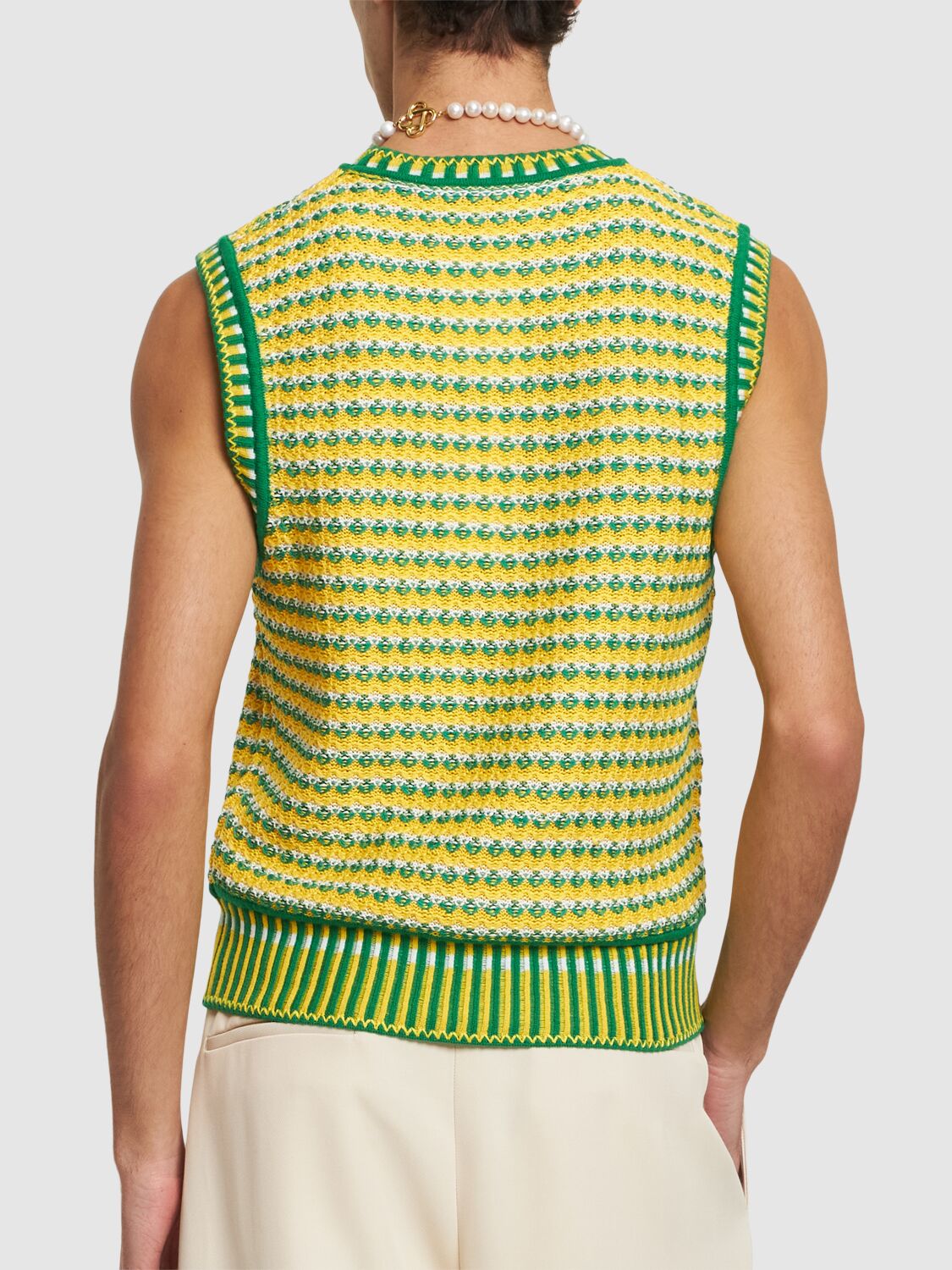 Shop Casablanca Zig-zag Cotton Knit Vest In Green