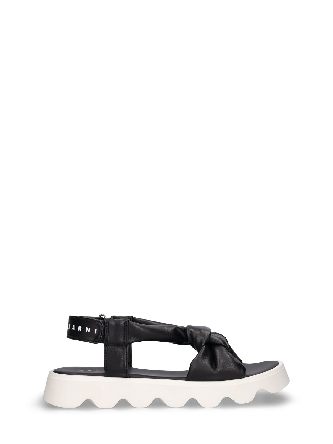 Marni Junior Kids' Logo Printed Faux Leather Sandals In Black,white