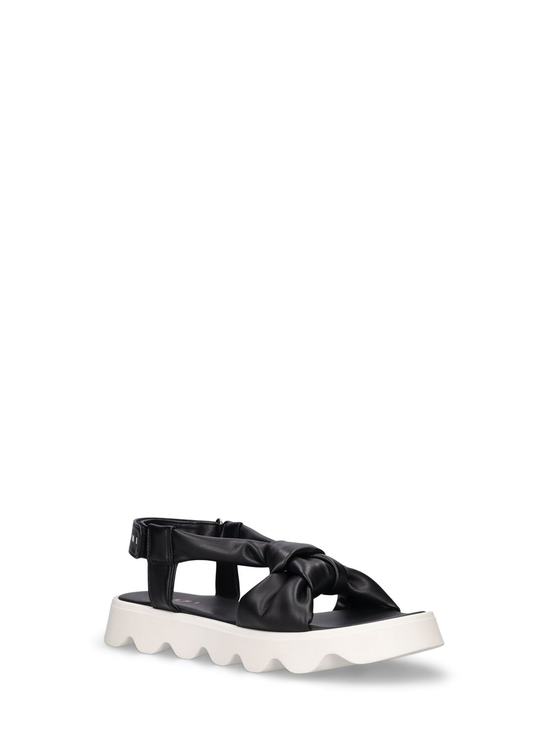 Shop Marni Junior Logo Printed Faux Leather Sandals In Black,white