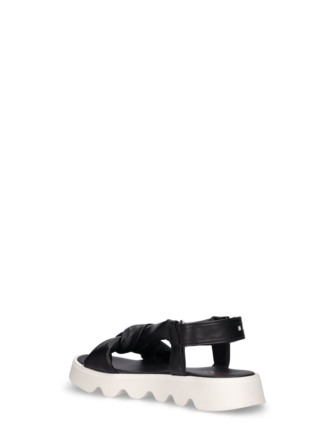 Shop Marni Junior Logo Printed Faux Leather Sandals In Black,white