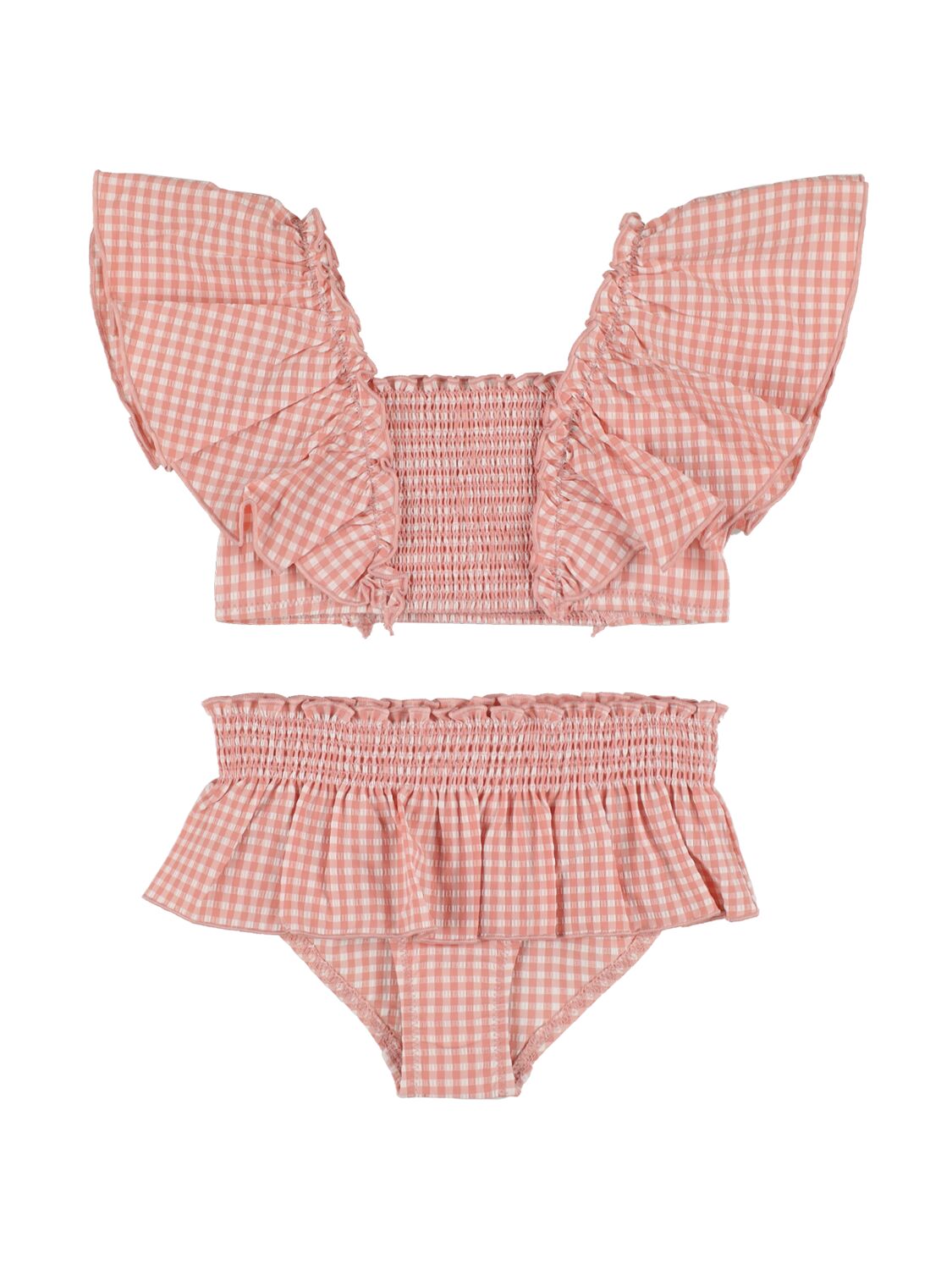 Konges Sløjd Kids' Ruffled Nylon Bikini Set In 粉色,白色