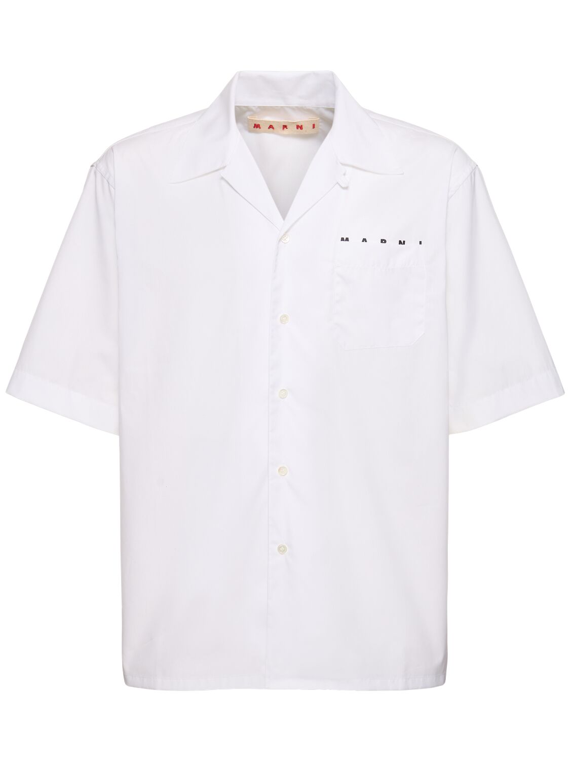 Marni Logo Cotton Poplin Boxy S/s Shirt In Lily White