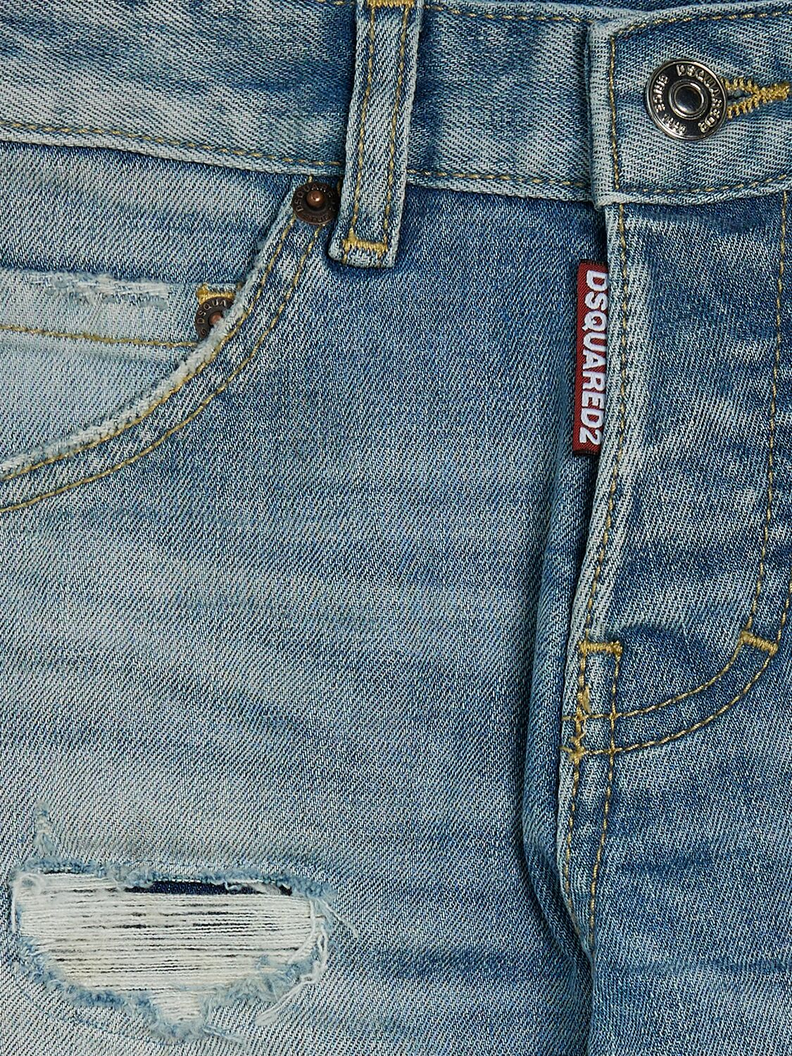 Shop Dsquared2 Destroyed Stretch Cotton Denim Jeans In Blue