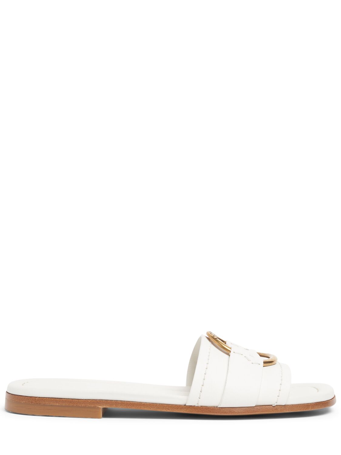 Shop Moncler 15mm Bell Leather Slide Sandals In White
