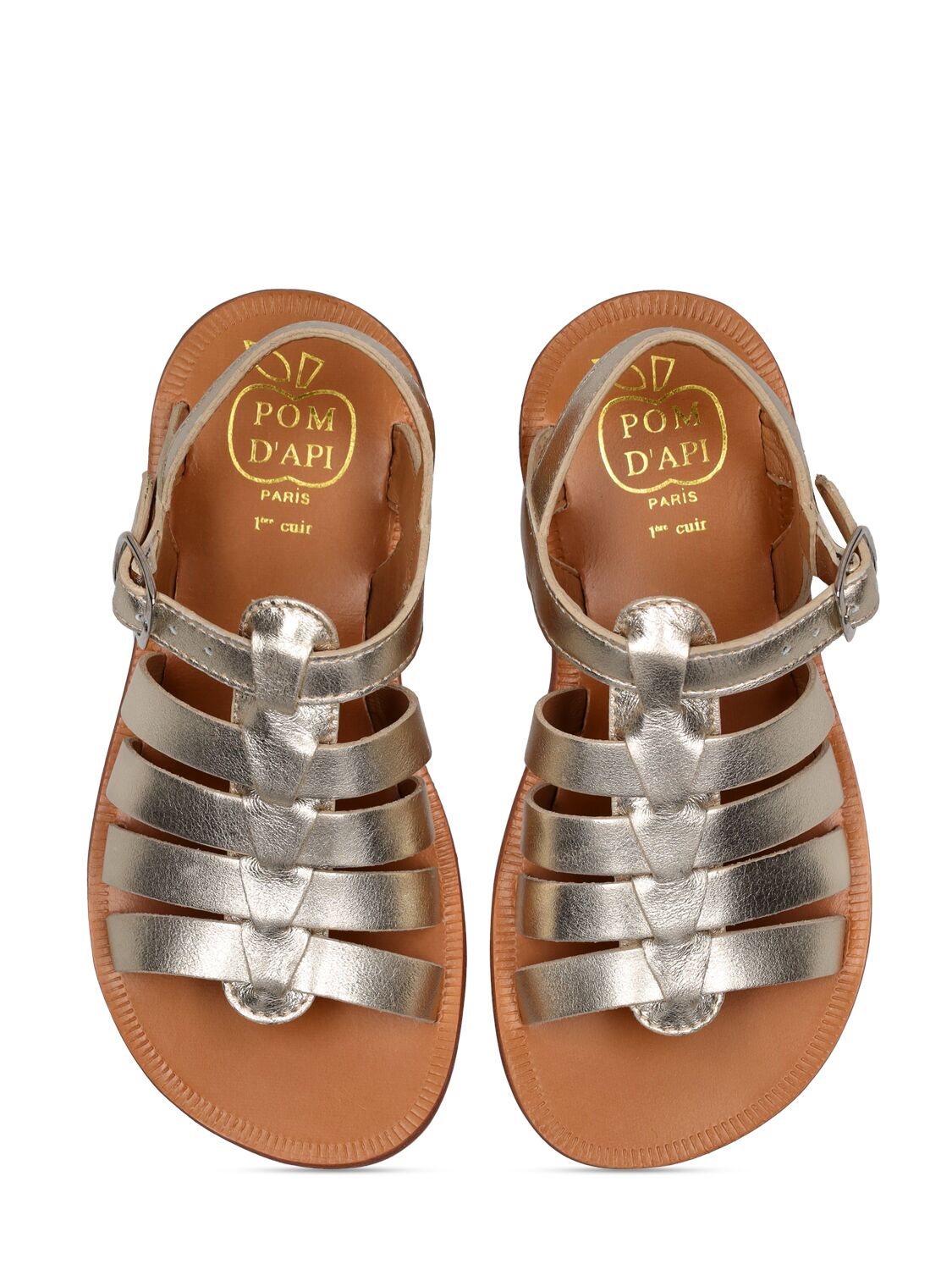 Shop Pom D'api Metallic Leather Strap Sandals In Platinum