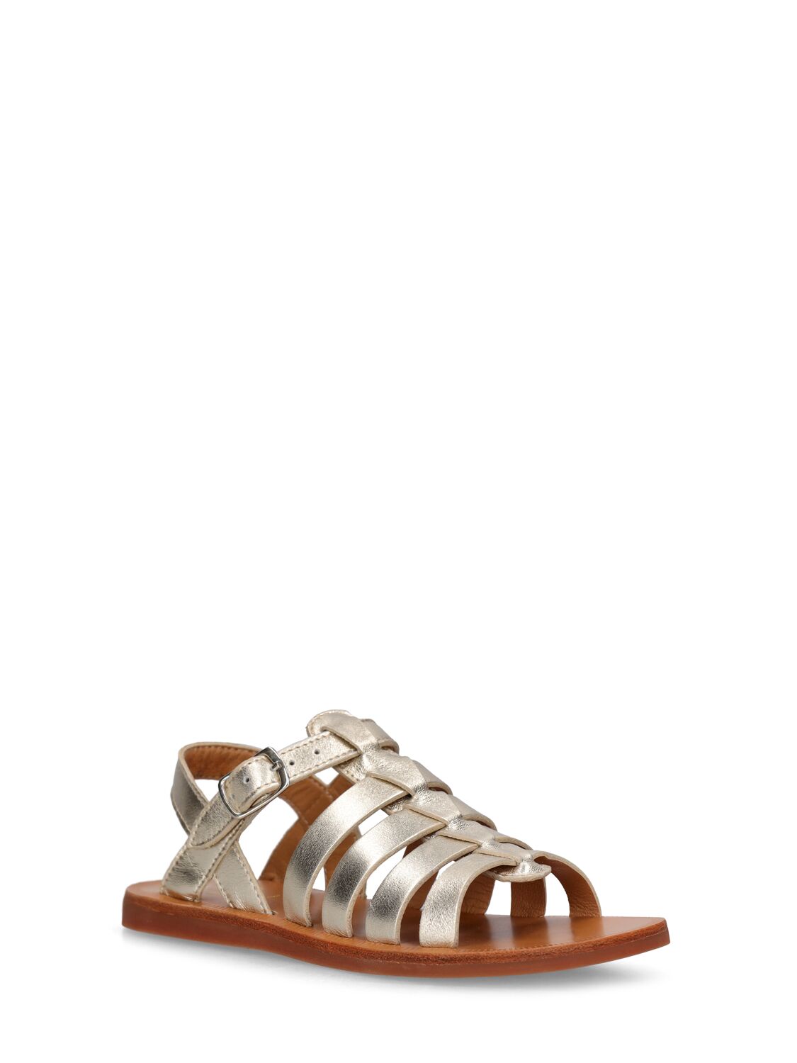 Shop Pom D'api Metallic Leather Strap Sandals In Platinum