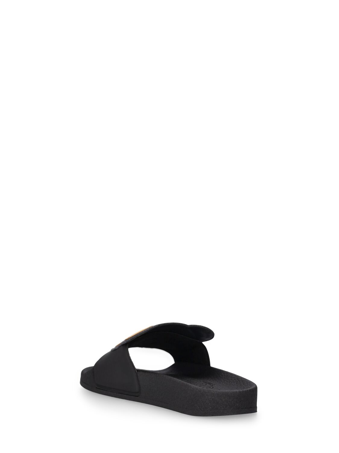 Shop Moschino Logo Print Rubber Slide Sandals W/ Patch In Black