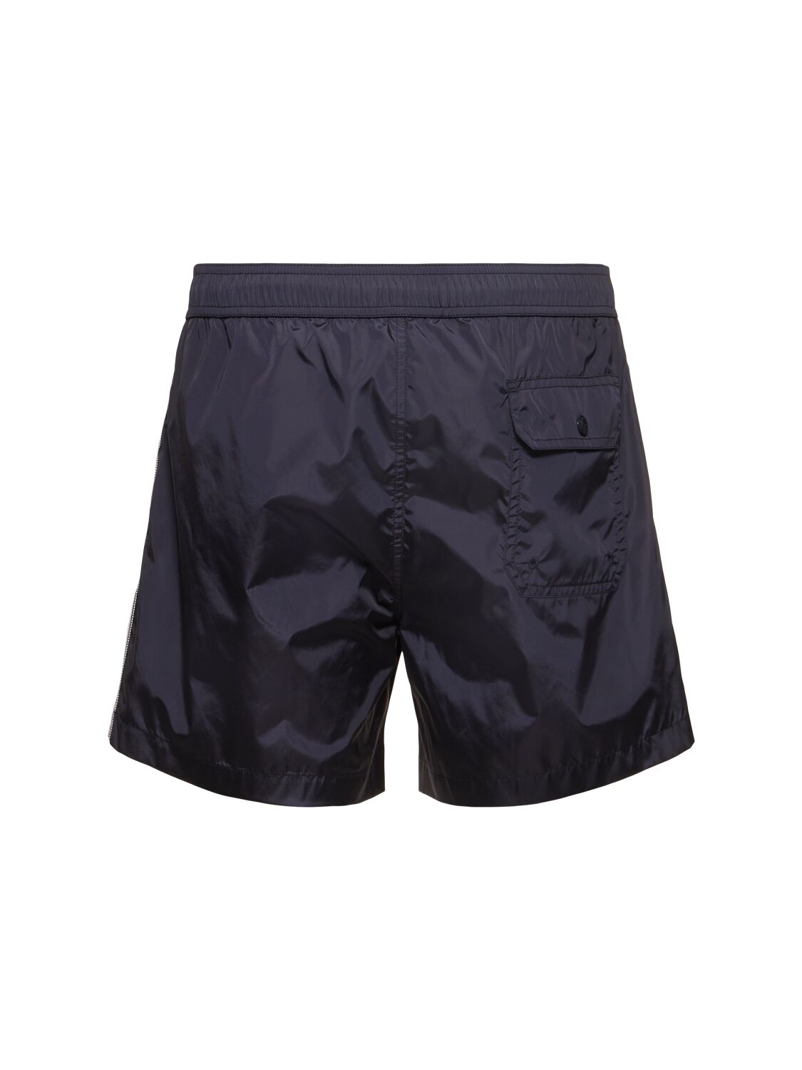 Shop Moncler Logo Nylon Swim Shorts In 午夜蓝