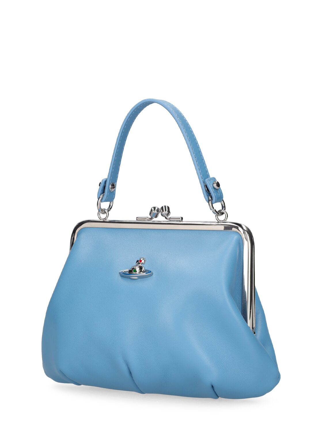 Shop Vivienne Westwood Granny Frame Leather Top Handle Bag In Blue