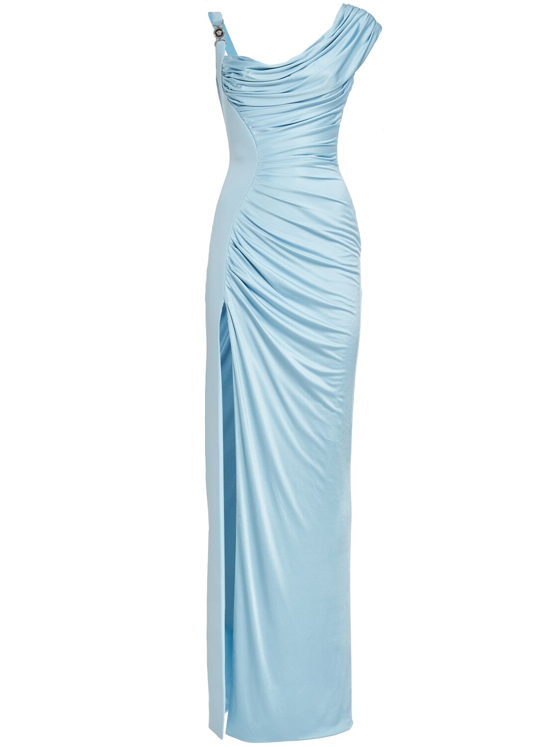Versace Draped Jersey Gown In Light Blue