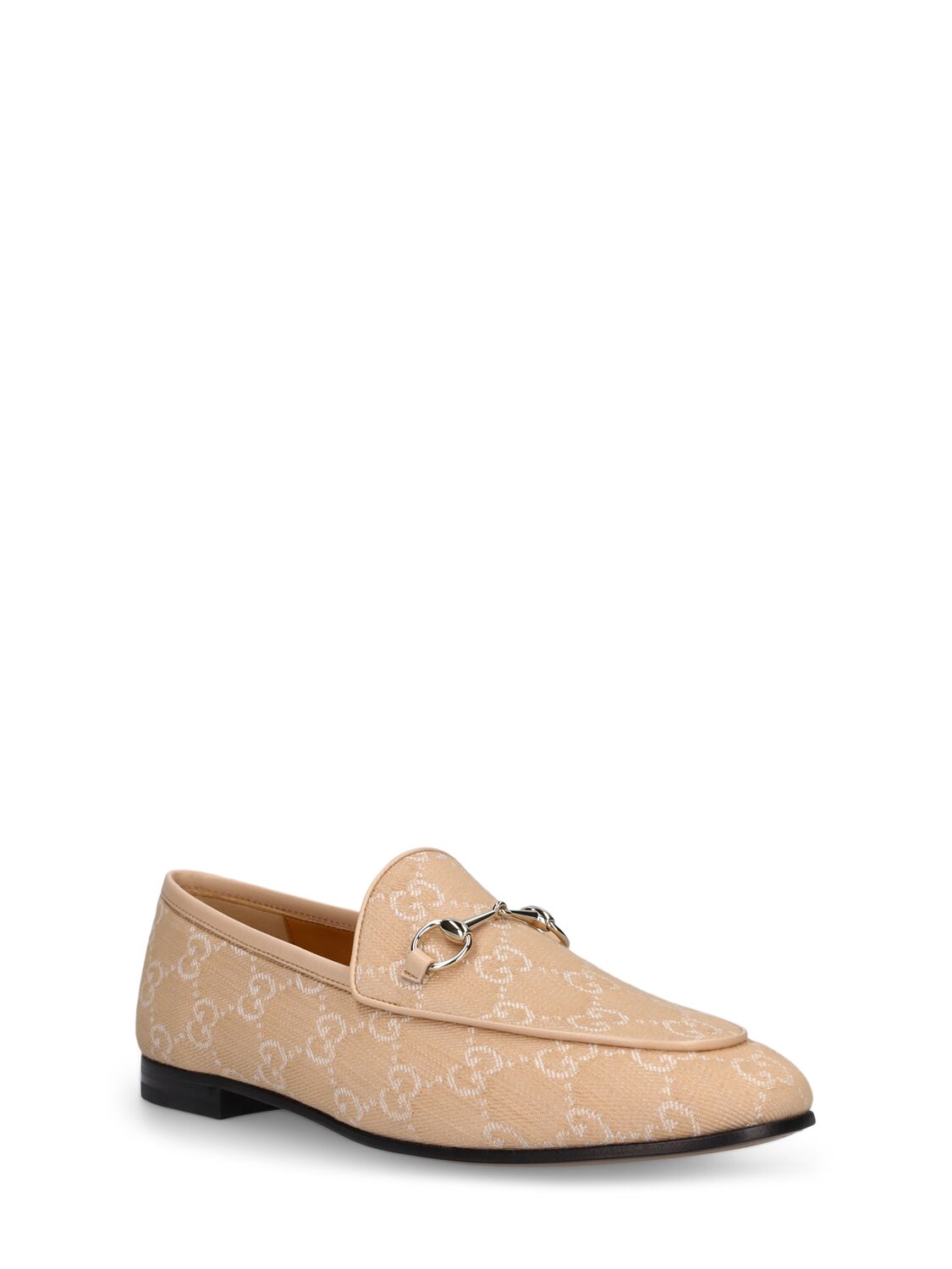 Shop Gucci 10mm Jordaan Gg Denim Loafers In Beige