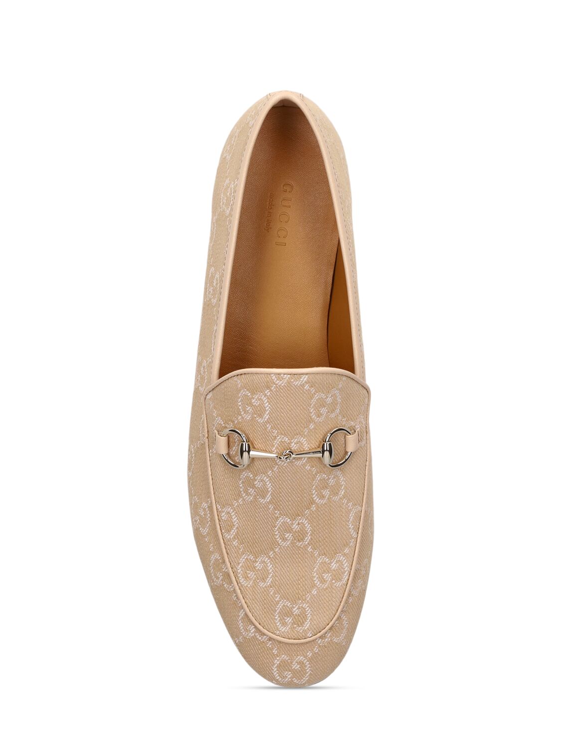 Shop Gucci 10mm Jordaan Gg Denim Loafers In Beige