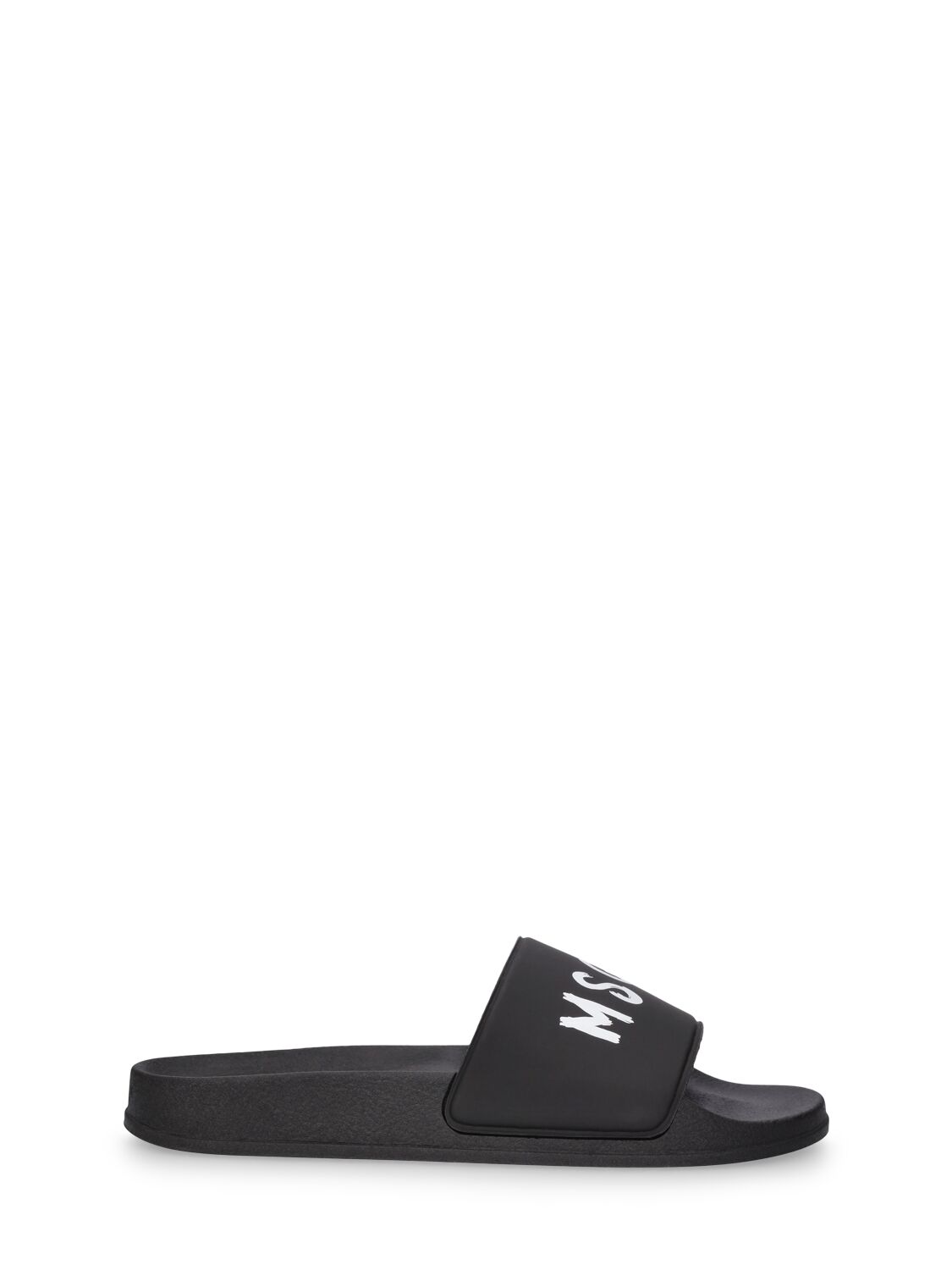 Msgm Kids' Logo Print Rubber Slide Sandals In Black