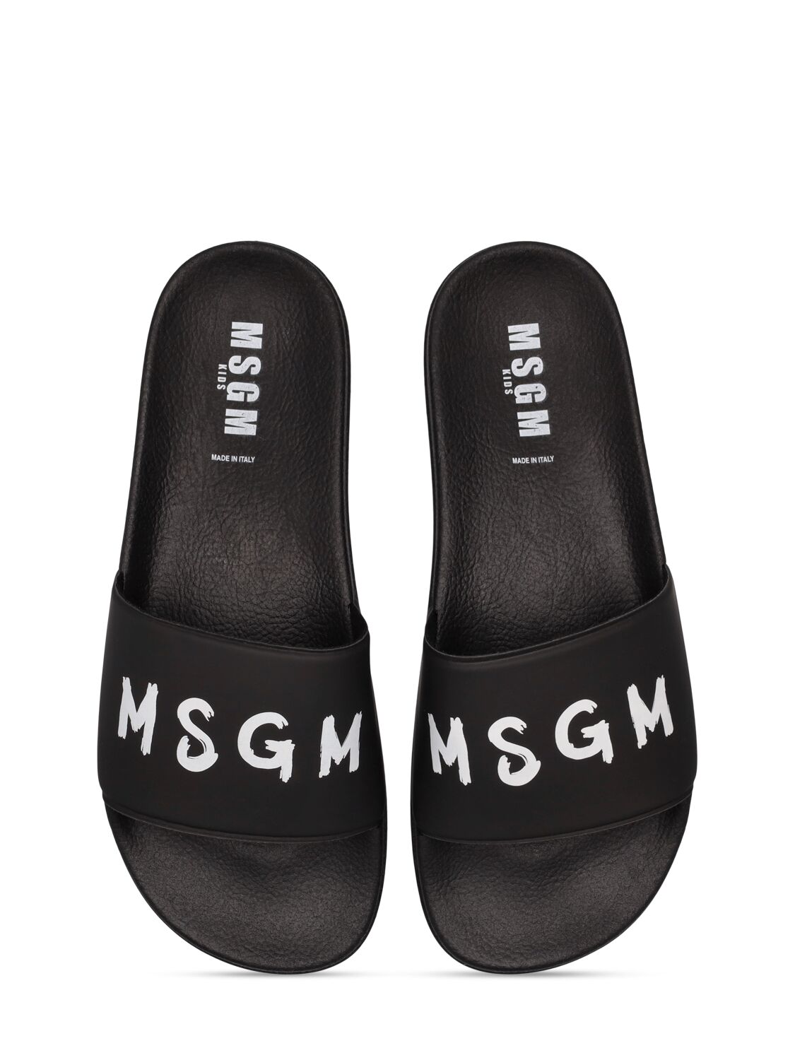 Shop Msgm Logo Print Rubber Slide Sandals In Black