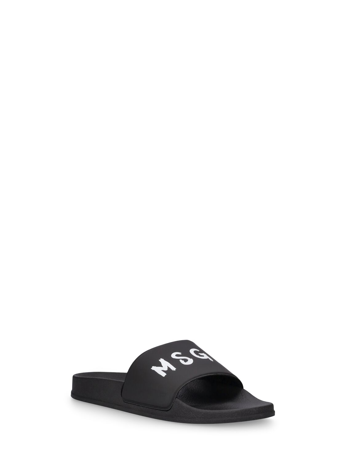Shop Msgm Logo Print Rubber Slide Sandals In Black