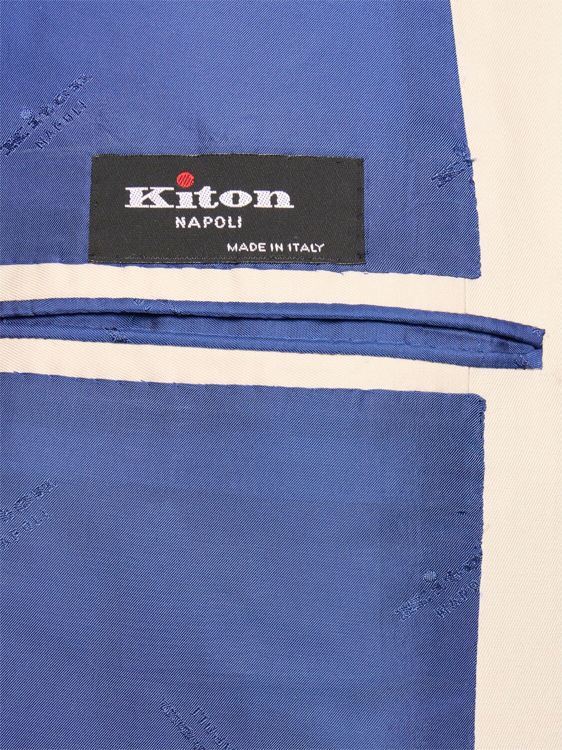 Shop Kiton Double Breast Cotton Suit In Ecru