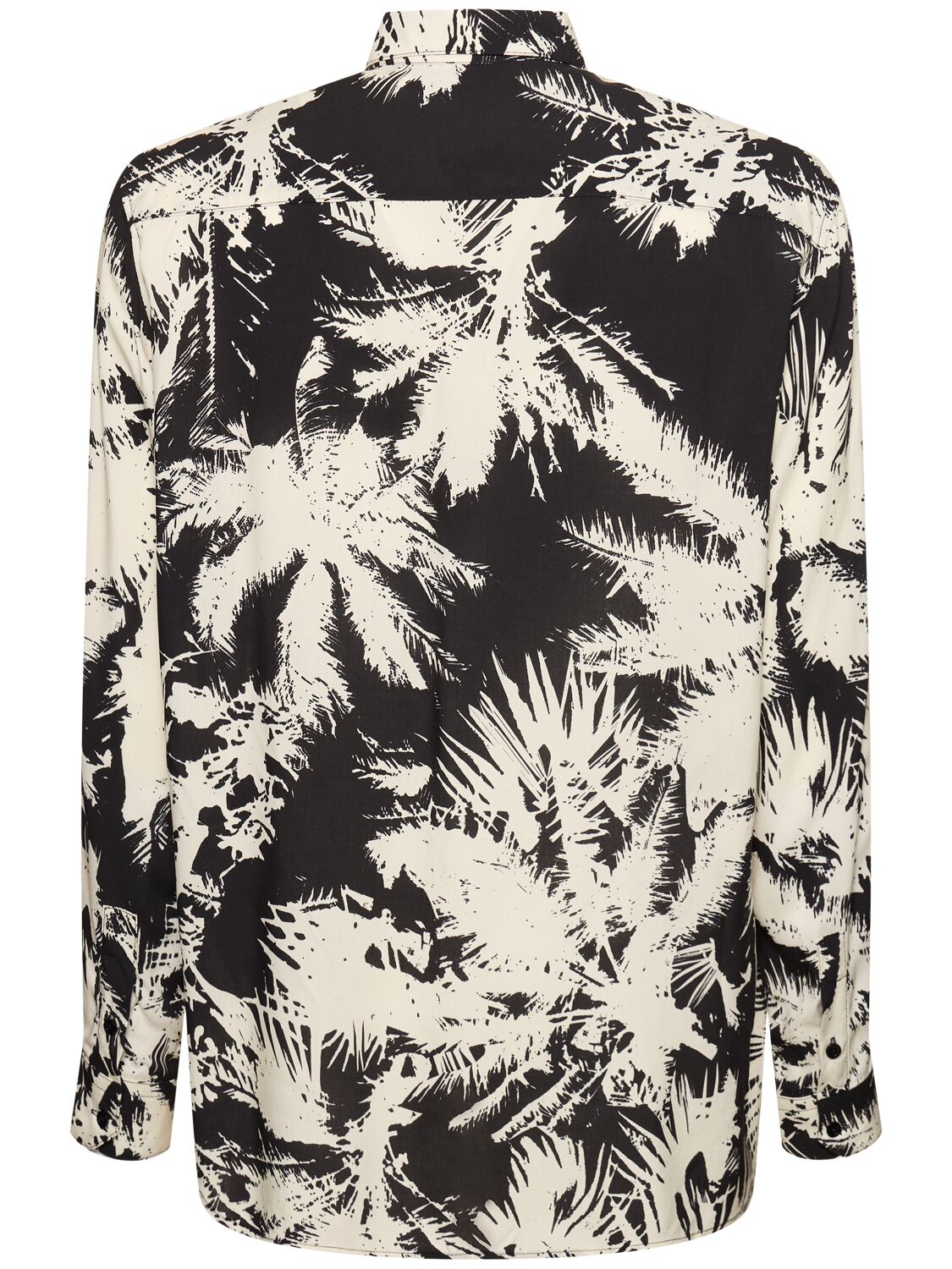 Shop Laneus Palm Print Viscose Shirt In Black