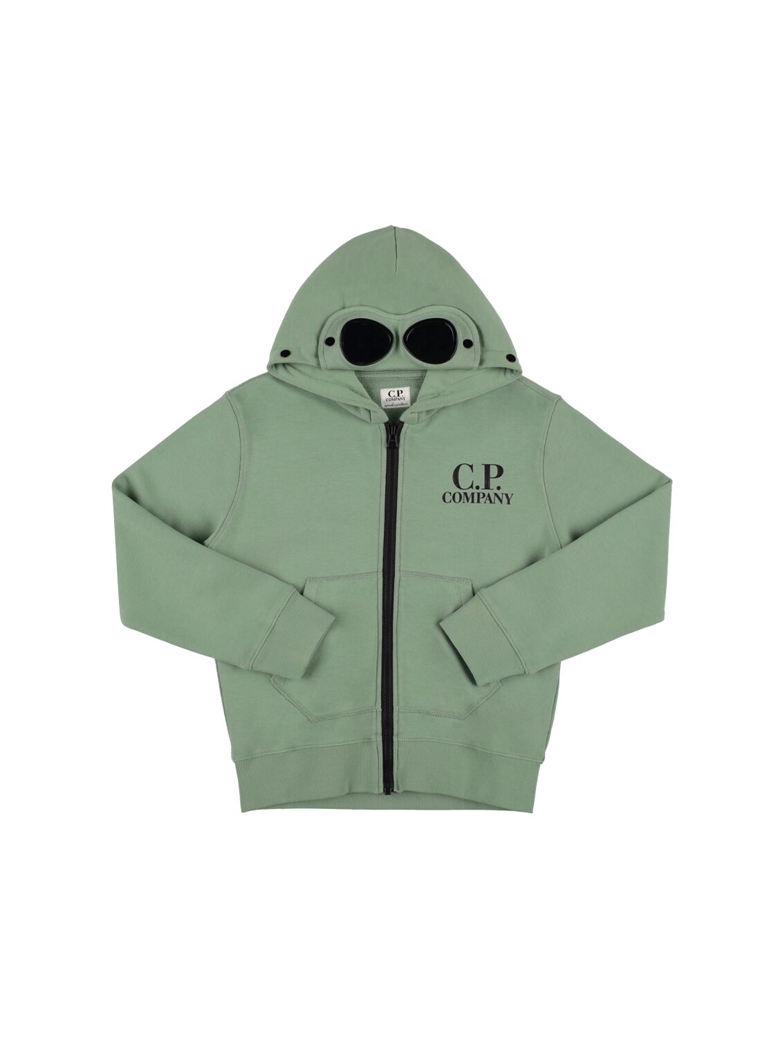 C.p. Company Kids' Logo Print Cotton Zip-up Sweatshirt In Green