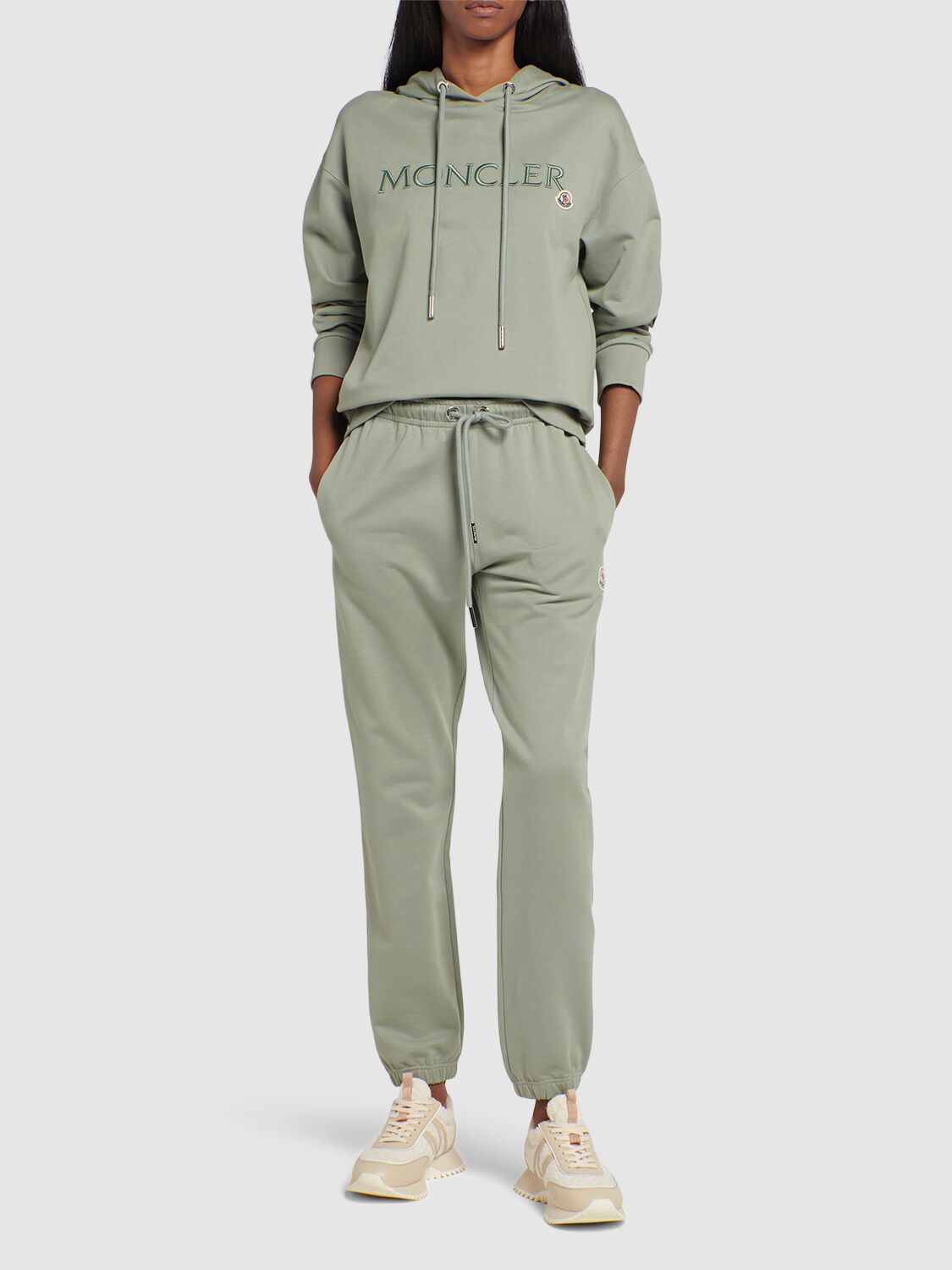 Shop Moncler Cotton Trackpants In Grey