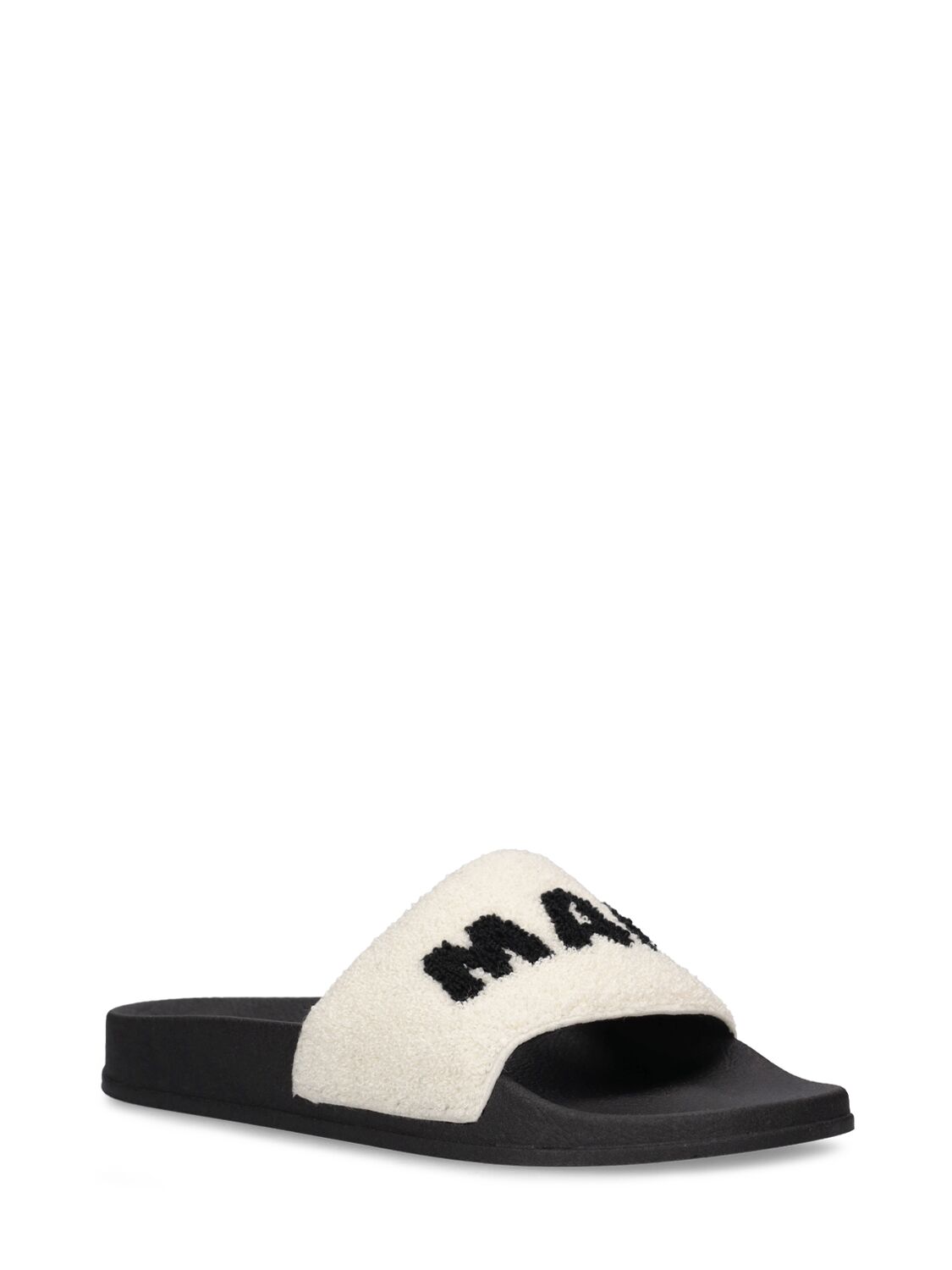 Shop Marni Junior Logo Print Terrycloth Slide Sandals In White