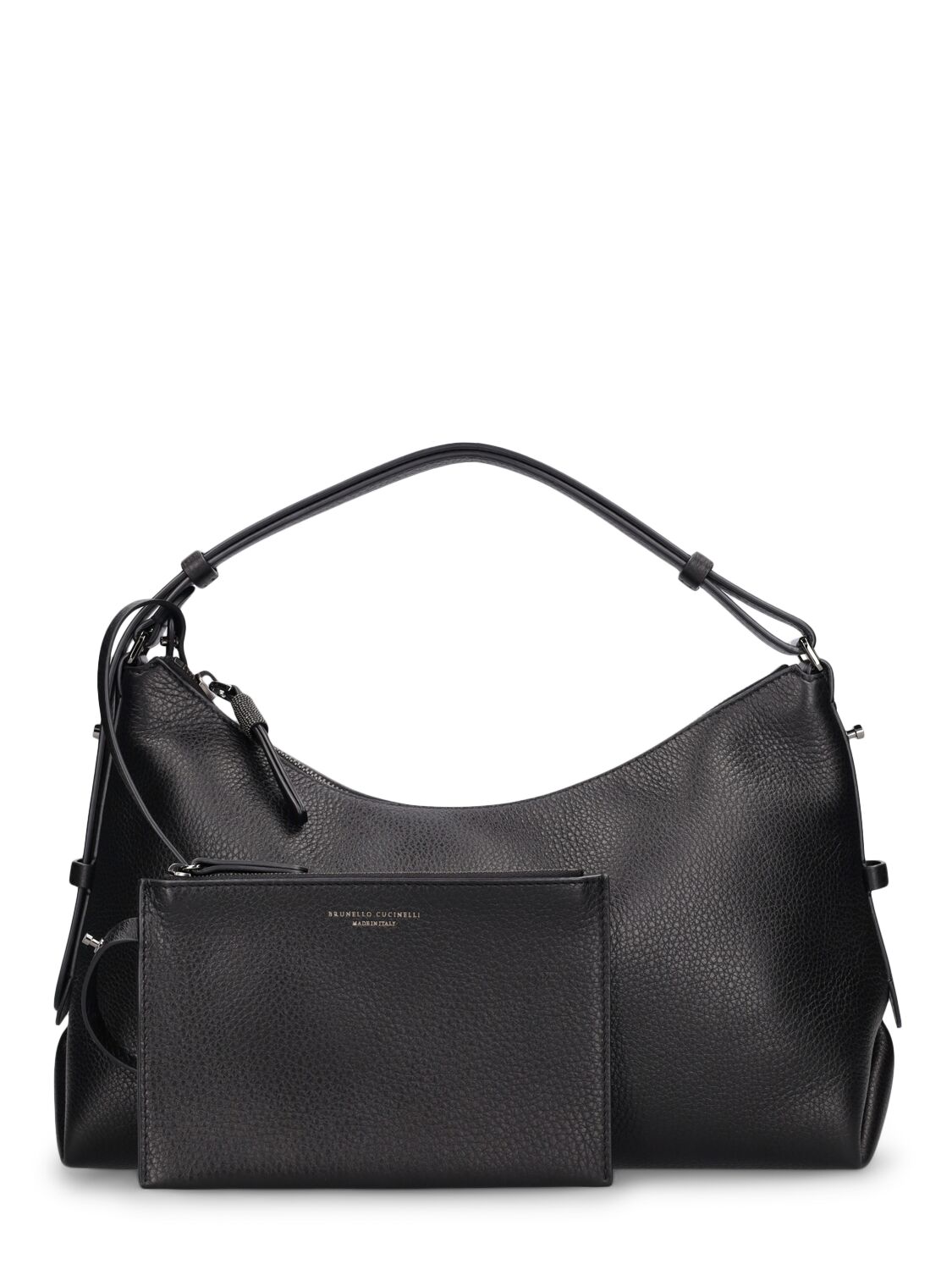 Shop Brunello Cucinelli Large Grained Leather Shoulder Bag In Black