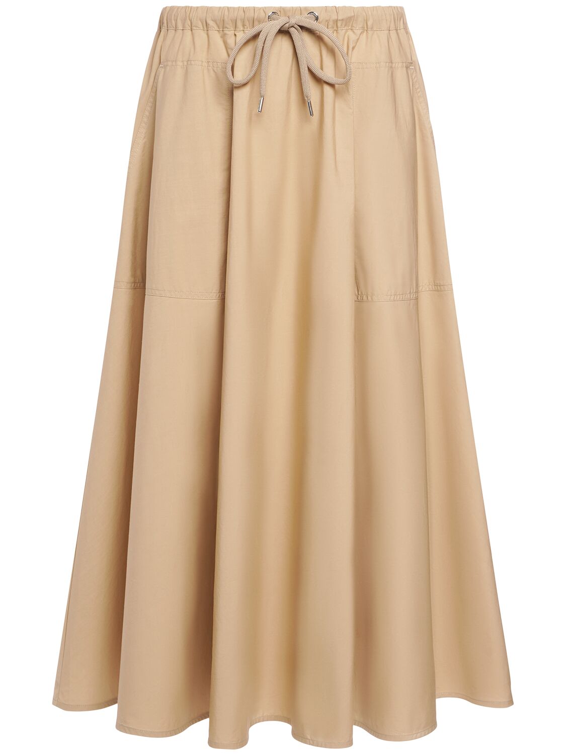 Shop Moncler Cotton Poplin Maxi Skirt In Light Beige