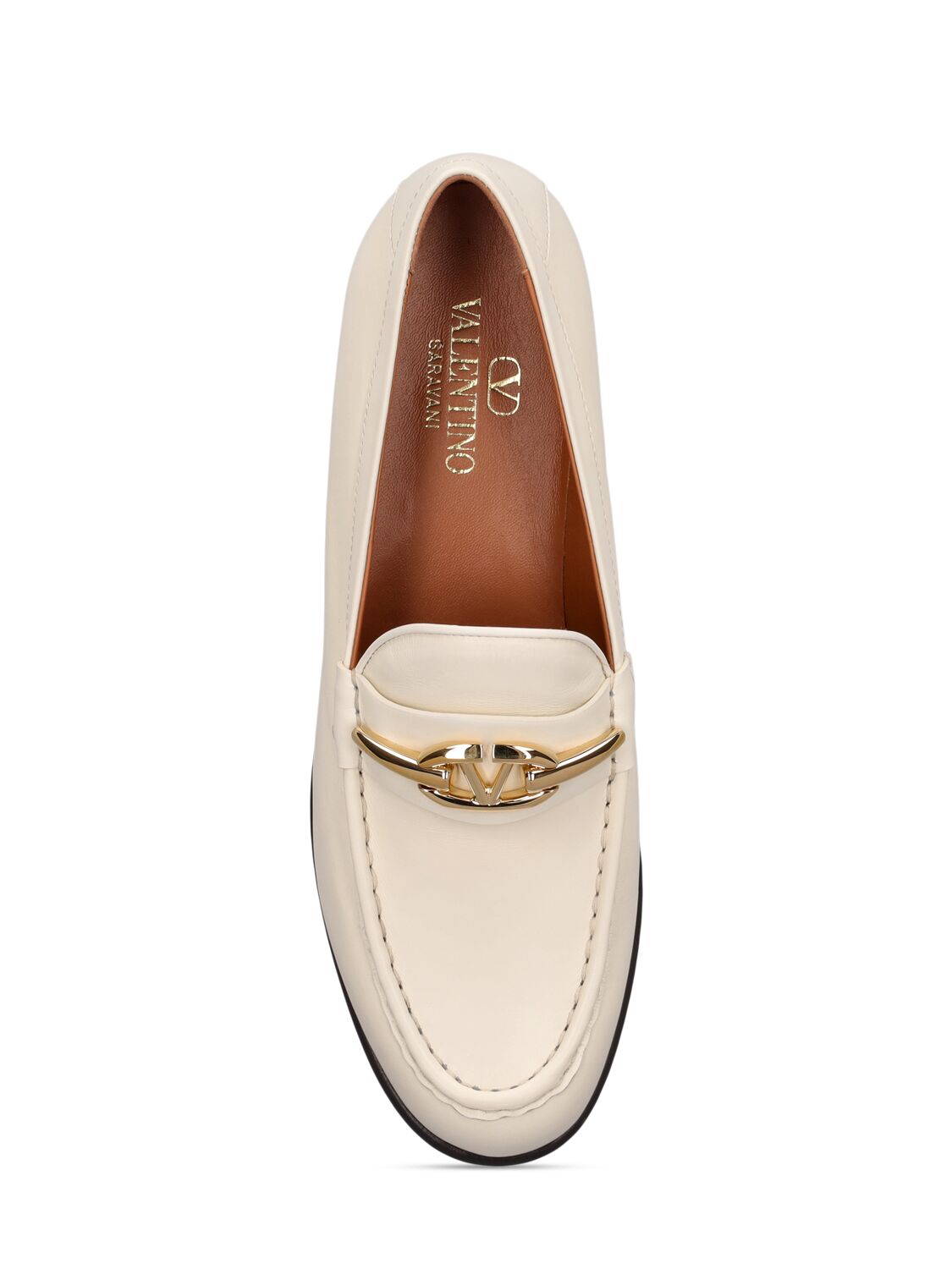Shop Valentino 25mm V Logo Gate Leather Loafers In Ivory