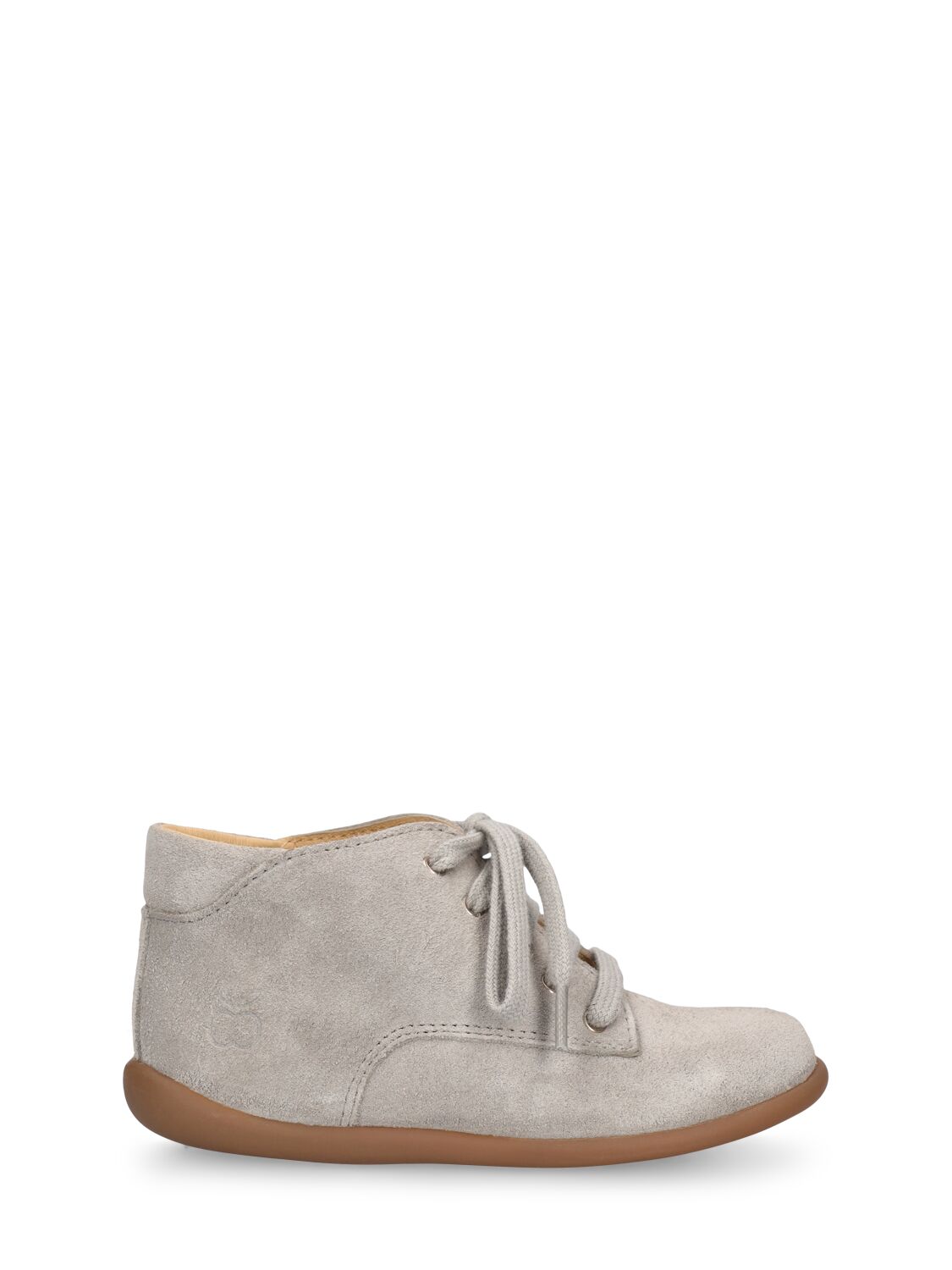 Pom D'api Kids' Nabuk Stand-up Lace-up Booties In Beige
