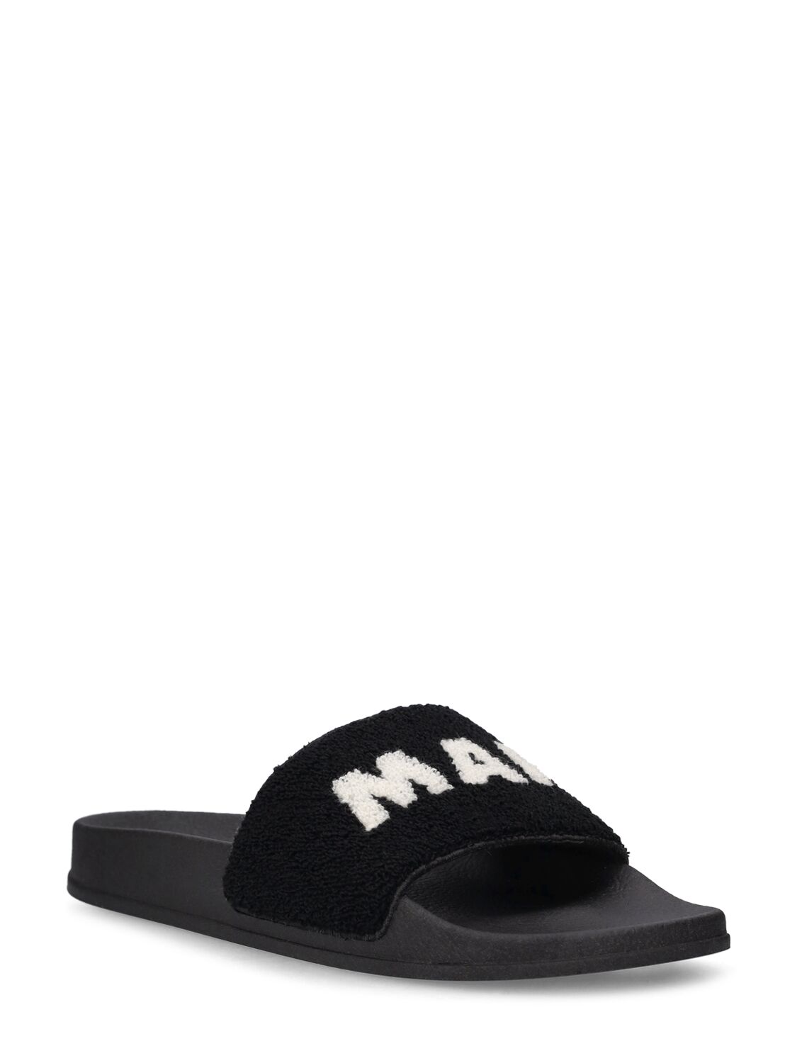 Shop Marni Junior Logo Print Terrycloth Slide Sandals In Black